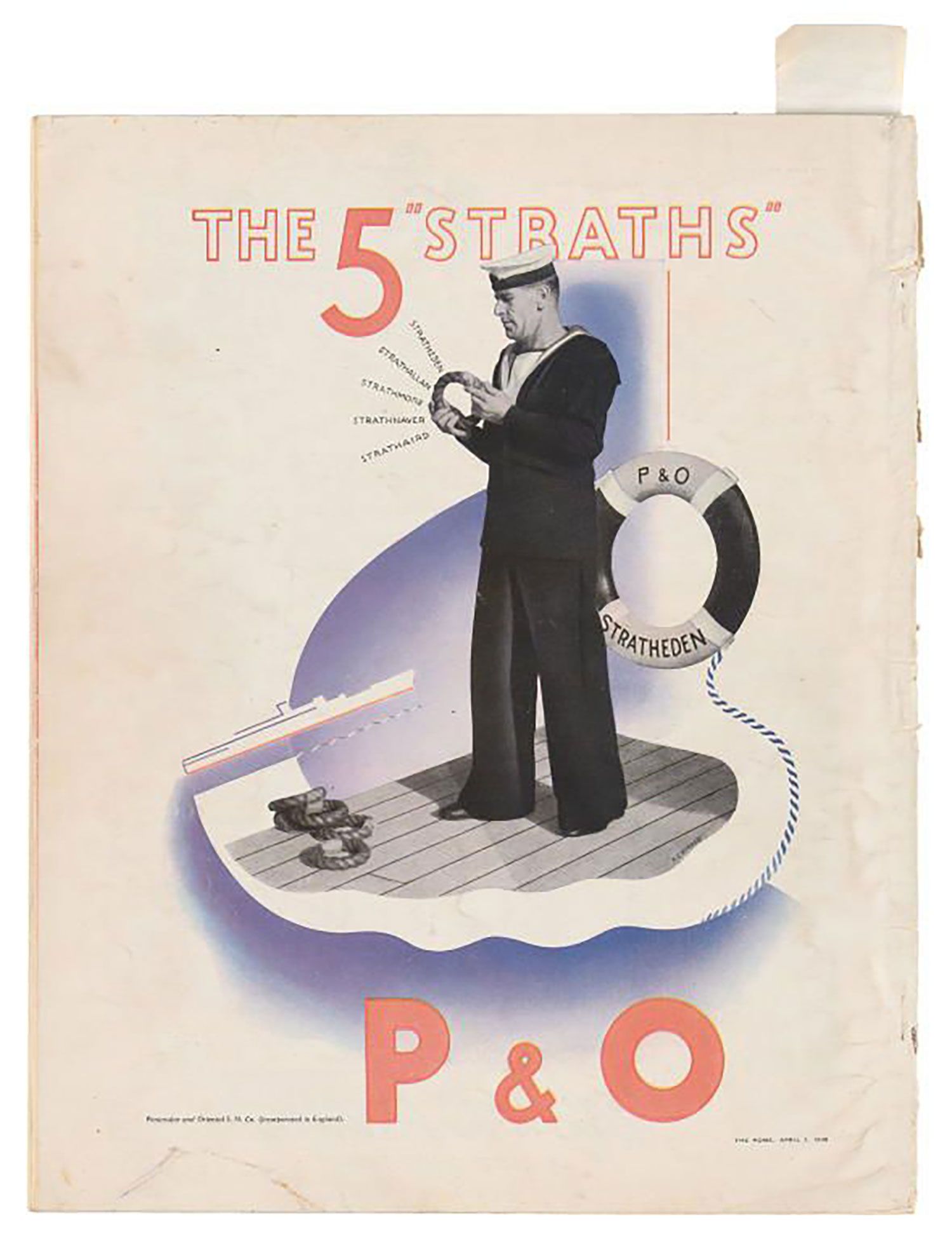 An advertisement for P&O Cruises featuring an illustration of a sailor, a life ring and the text ‘The 5 “Straths”’ above.