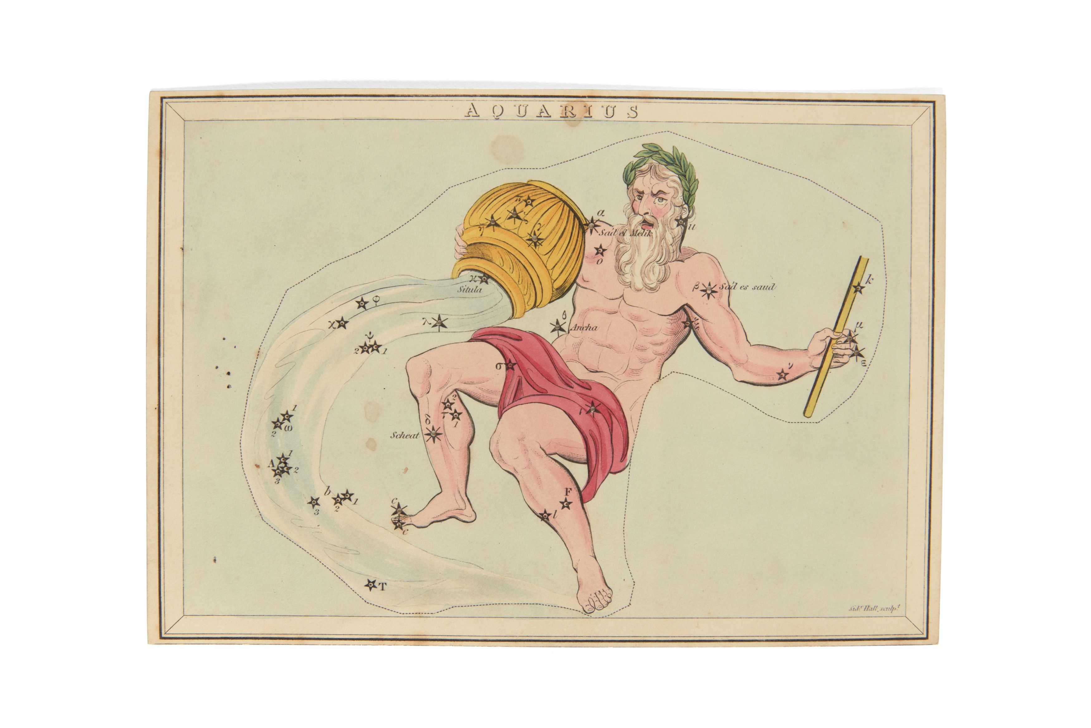 Playing card with the constellation of Aquarius