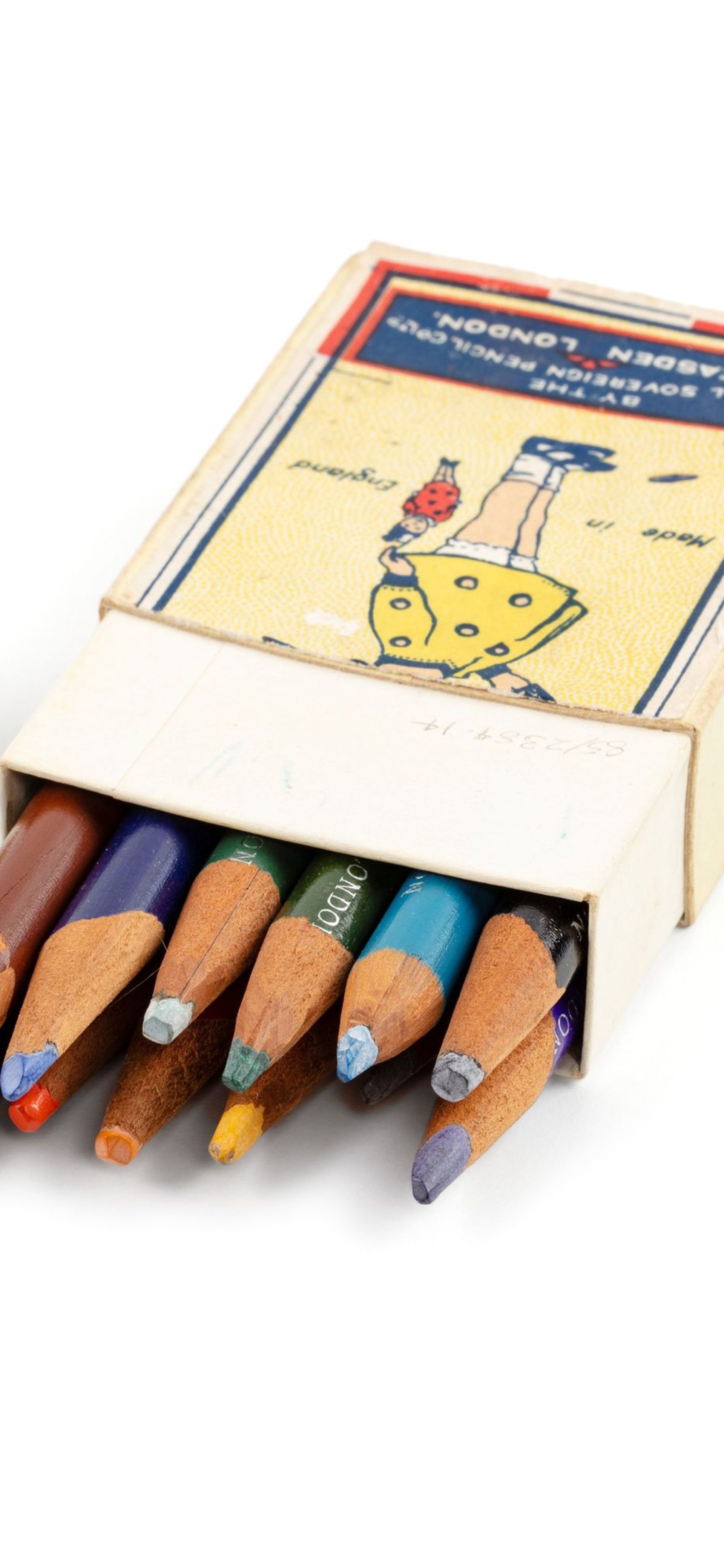 Coloured pencils (12), in box, wood / cardboard