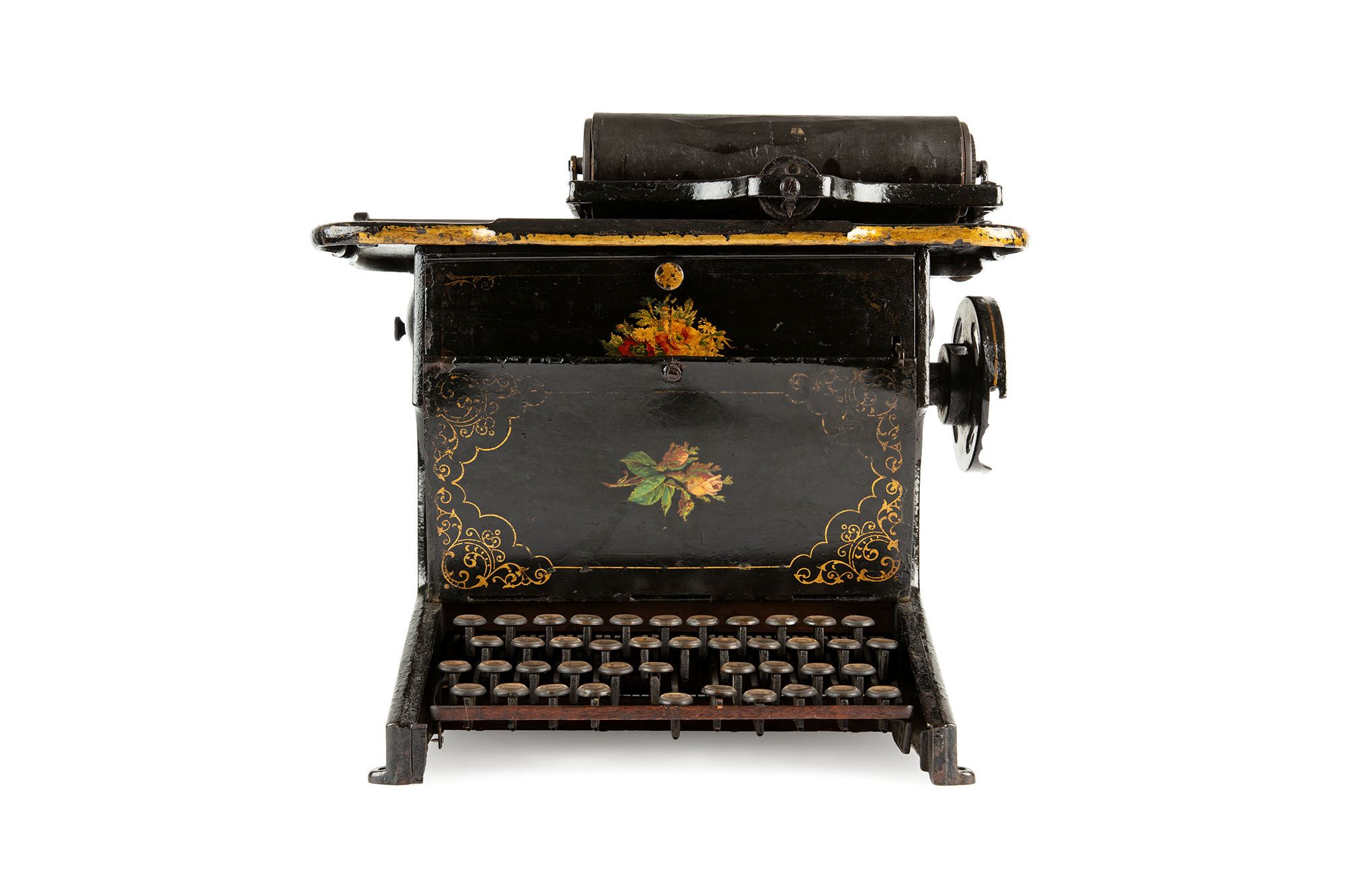 Typewriter, Sholes & Glidden Type Writer, glazed metal and black paint with gold details