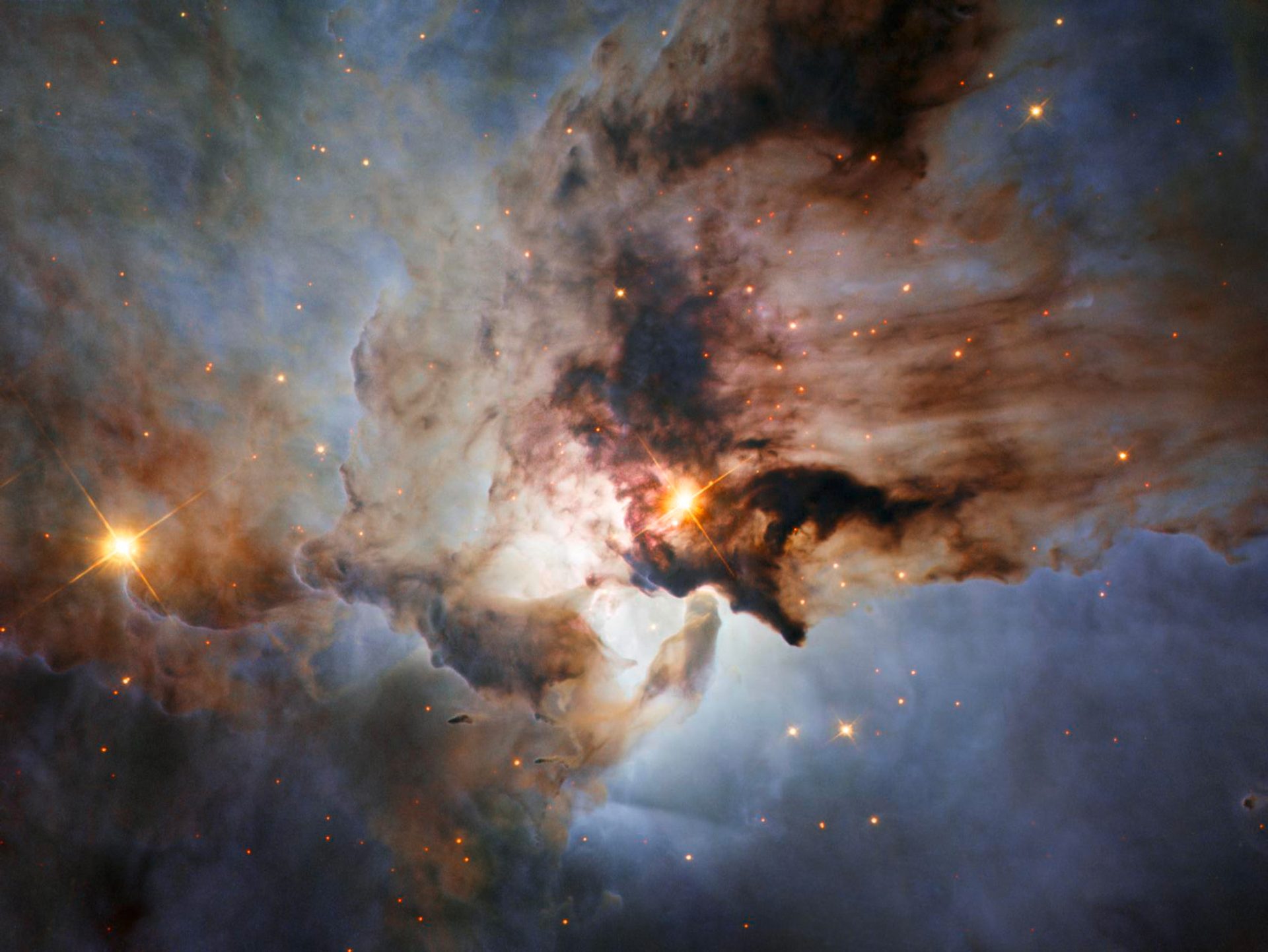 A telescope image showing the centre of the Lagoon Nebula, otherwise known as Messier 8, in the constellation of Sagittarius.