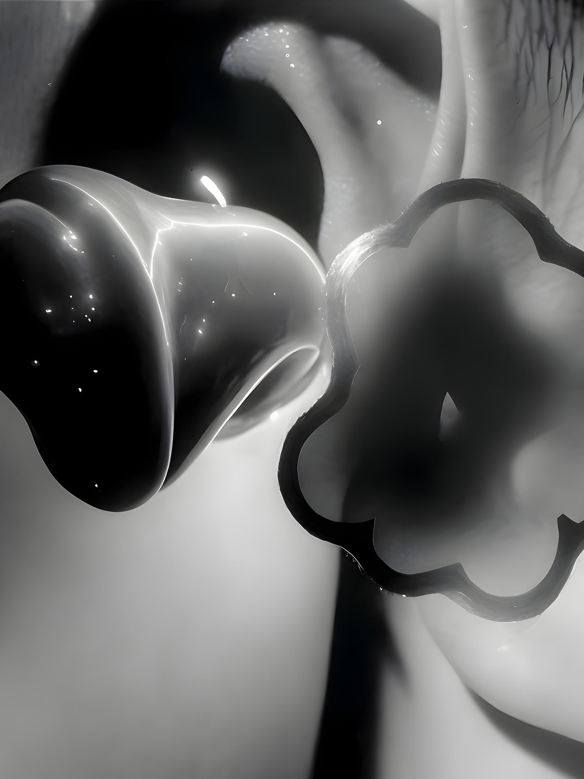 Black and white AI artwork featuring close up of human ear