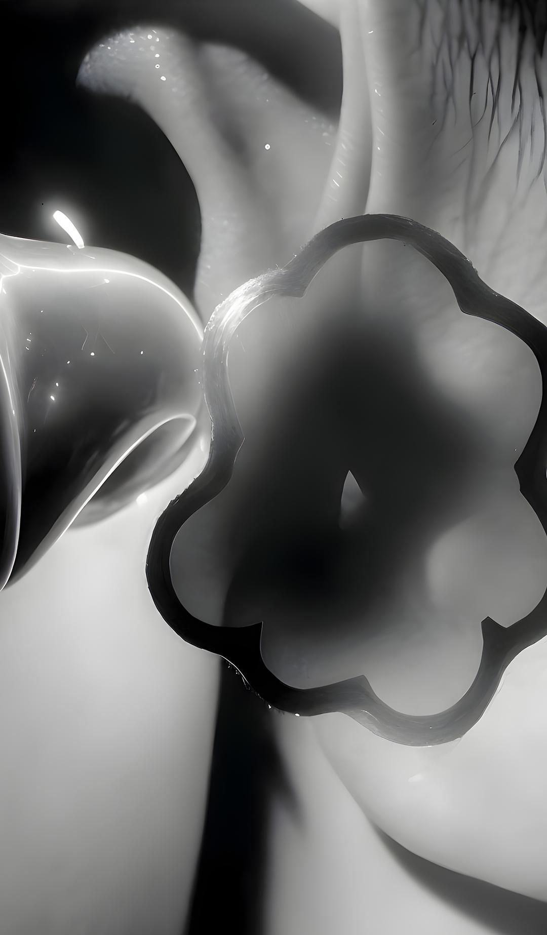Black and white AI artwork featuring close up of human ear