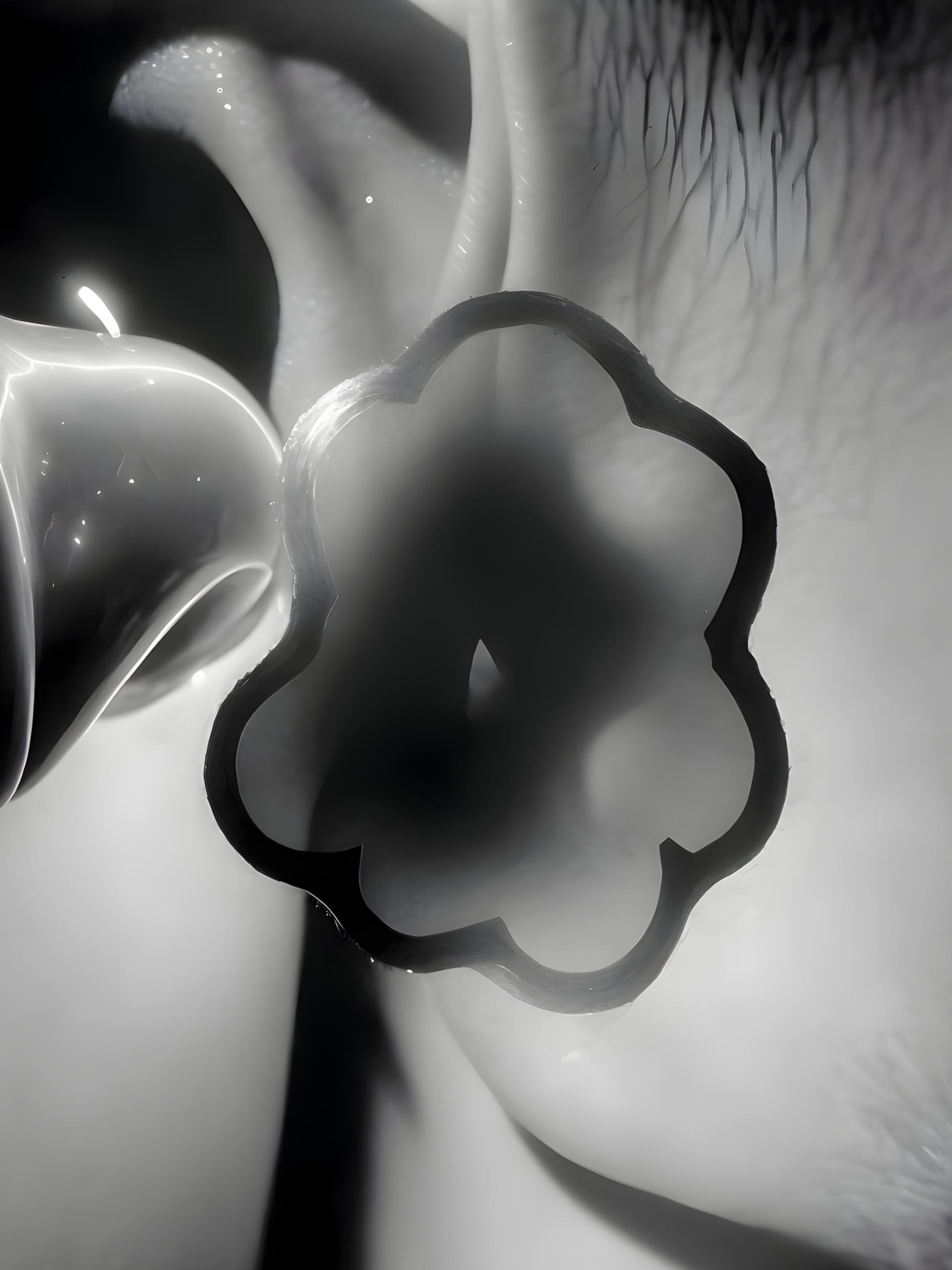 Black and white AI artwork featuring close up of human ear