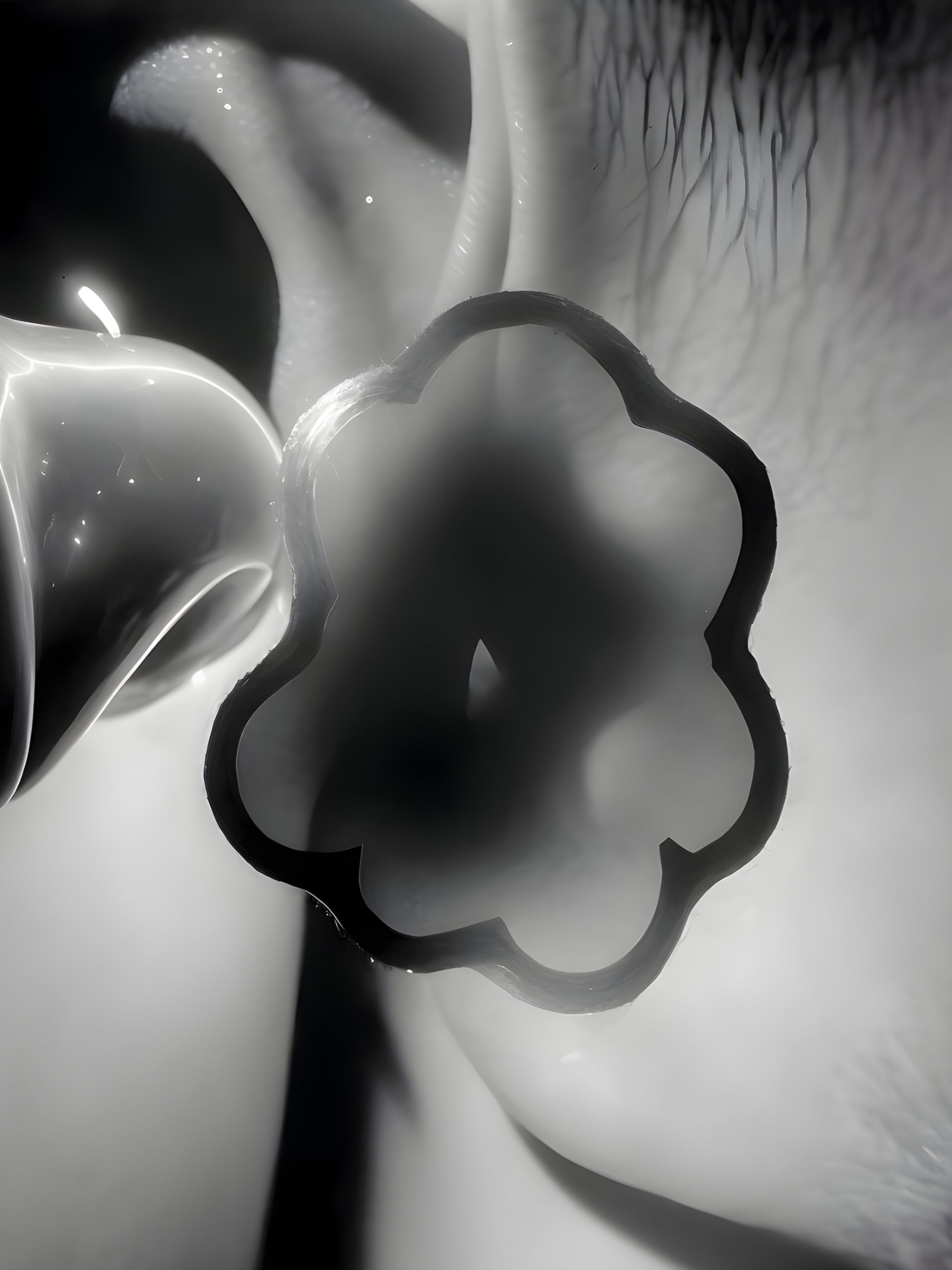 Black and white AI artwork featuring close up of human ear