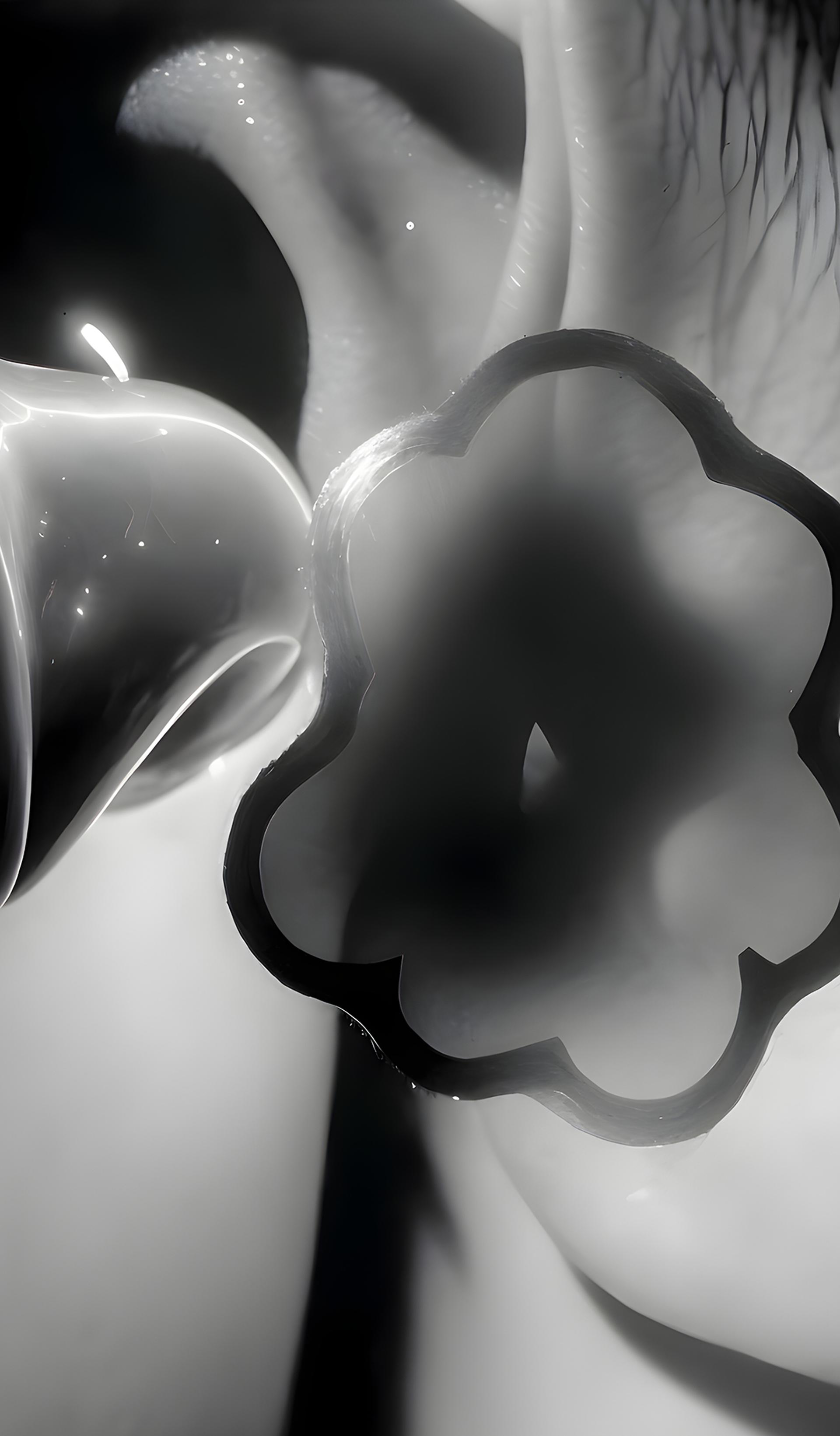 Black and white AI artwork featuring close up of human ear