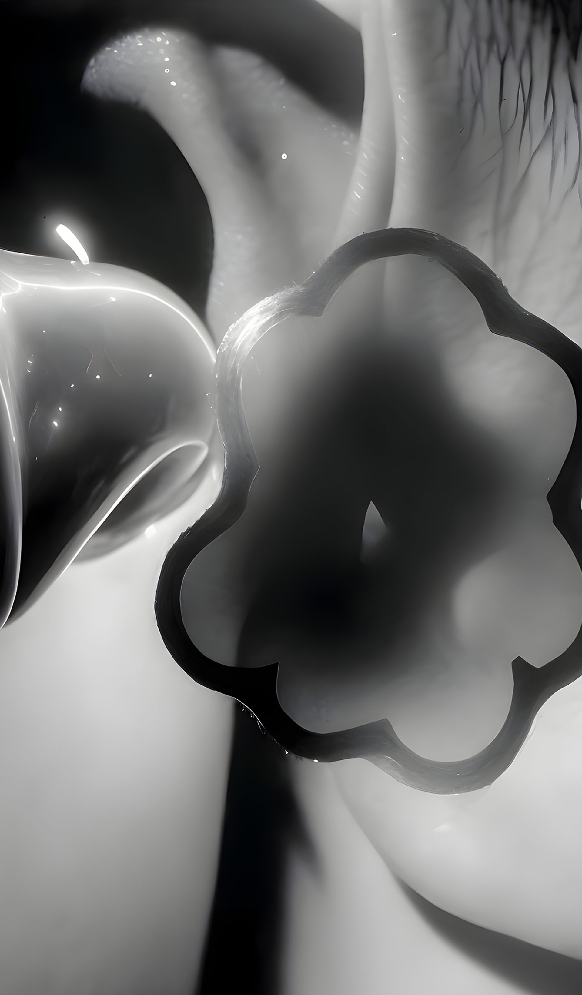Black and white AI artwork featuring close up of human ear