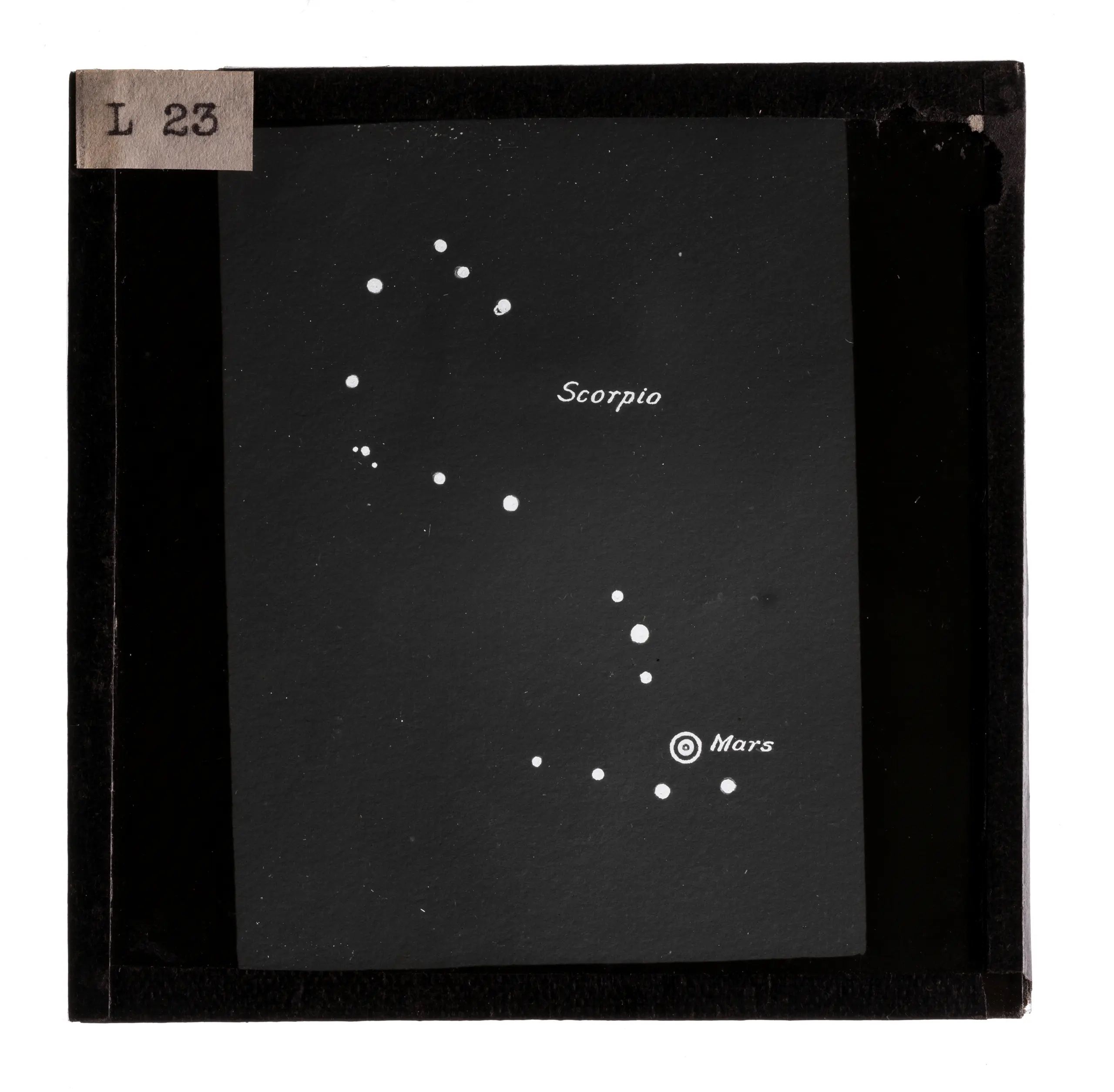Glass plate slide, Scorpio showing position of Mars