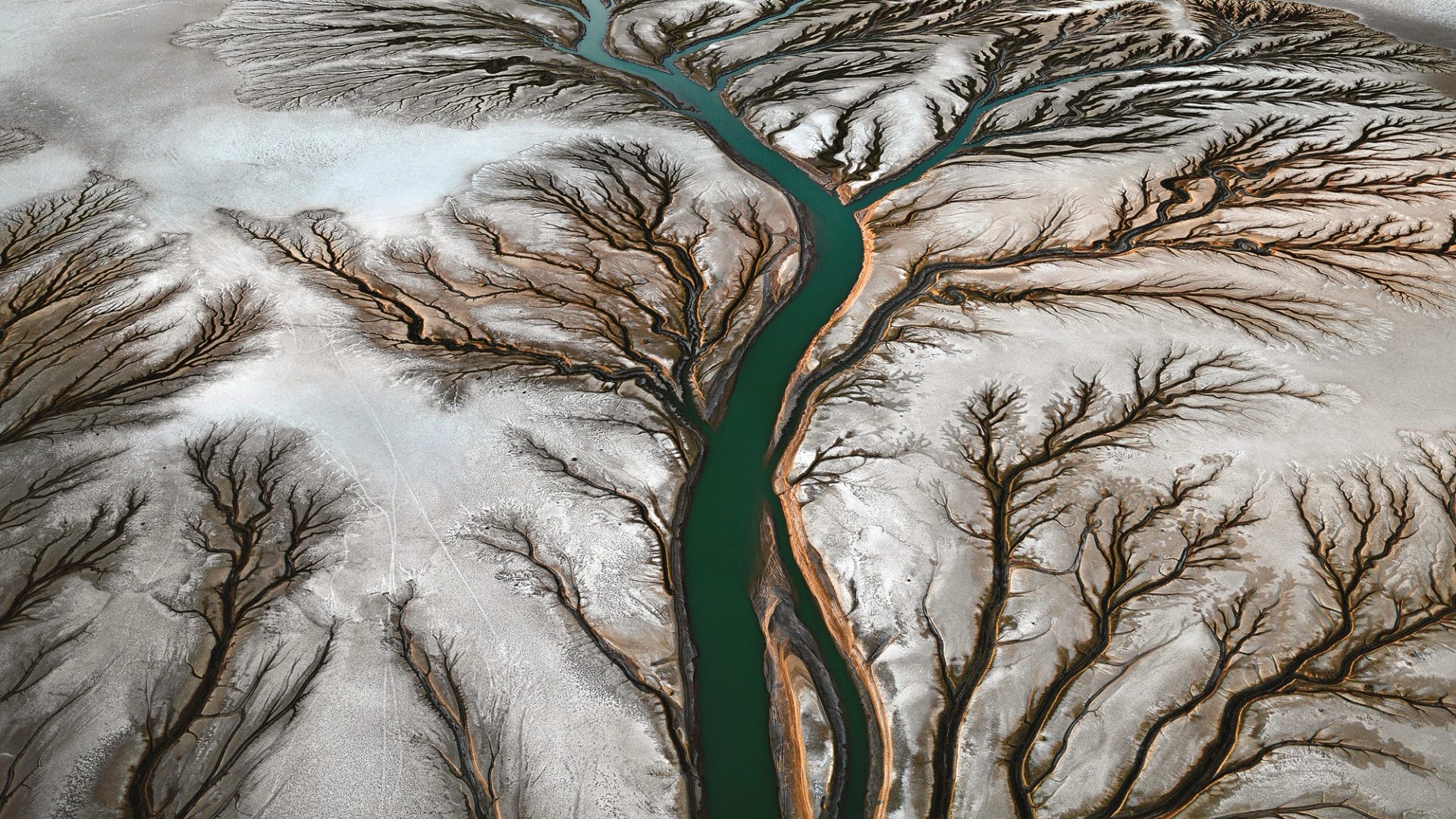 A system of waterways captured from aerial view