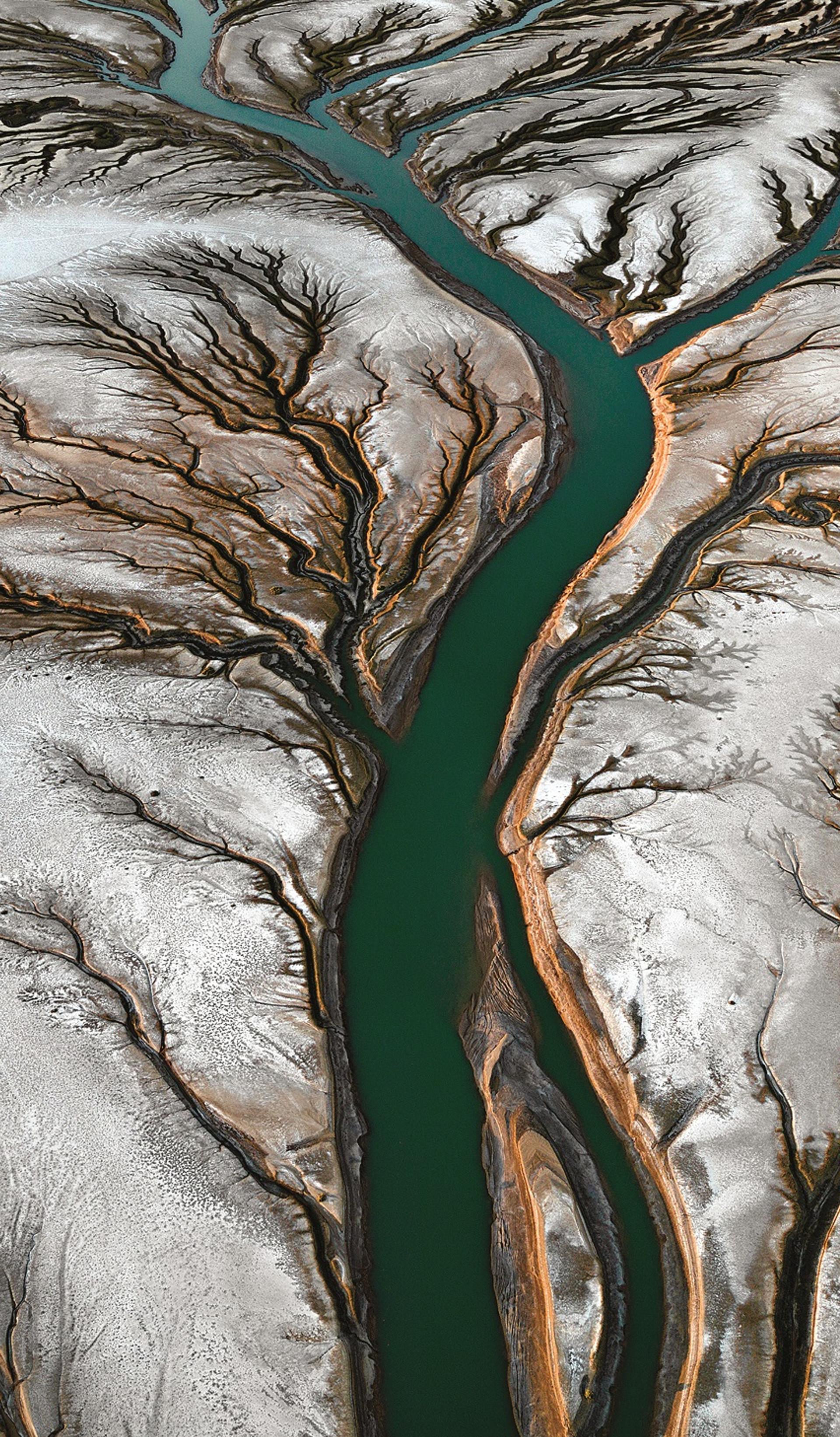A system of waterways captured from aerial view