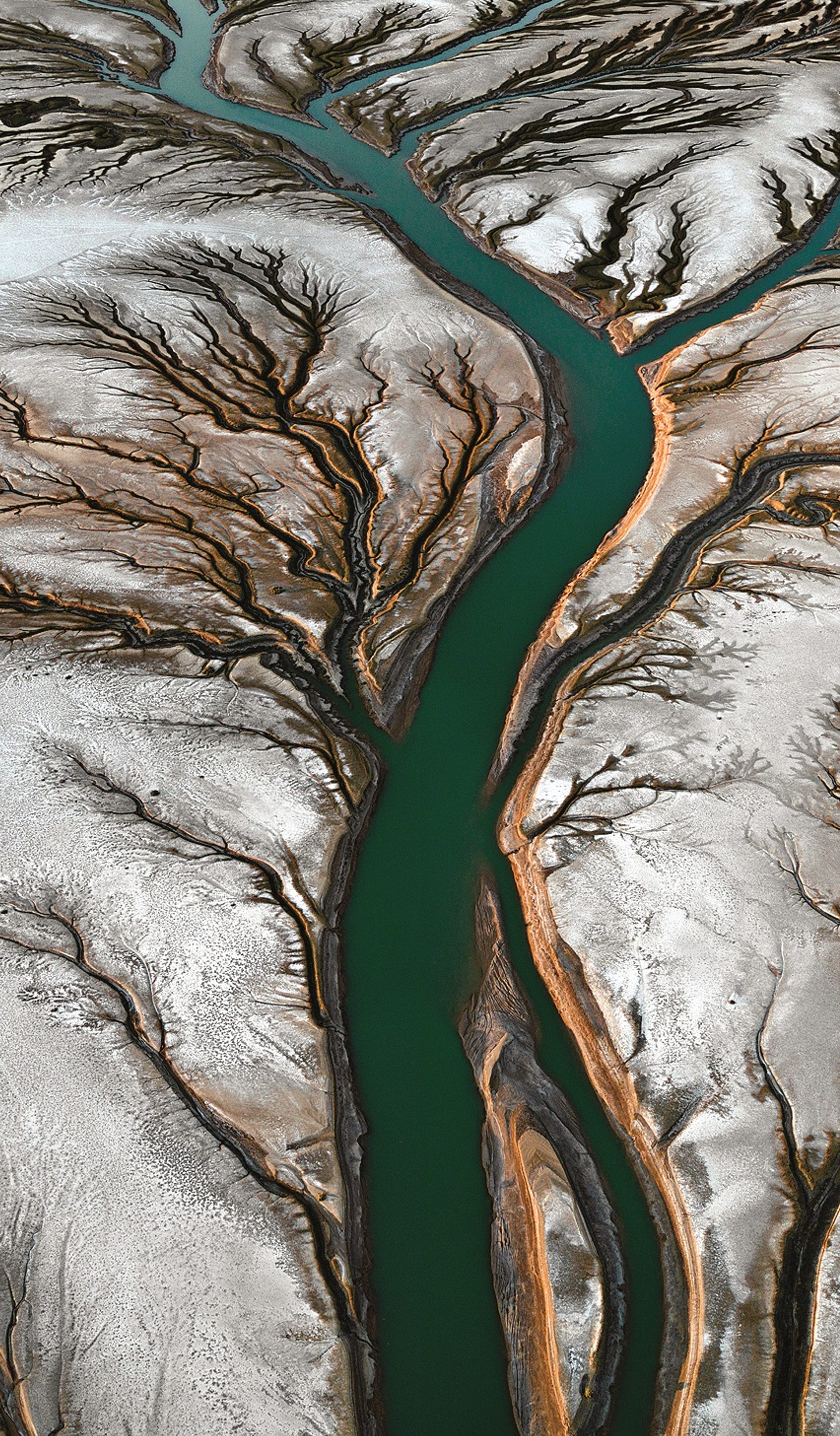 A system of waterways captured from aerial view
