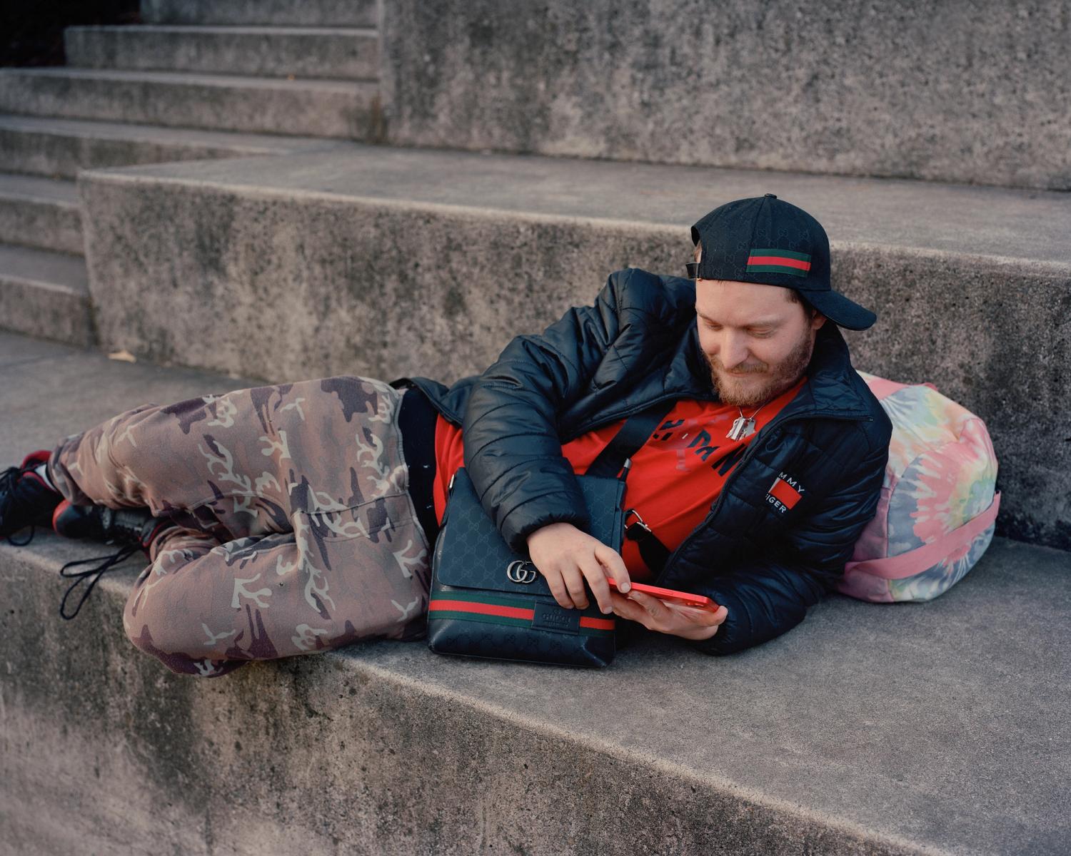 Jaime watching finals footy, Parramatta, 2023.