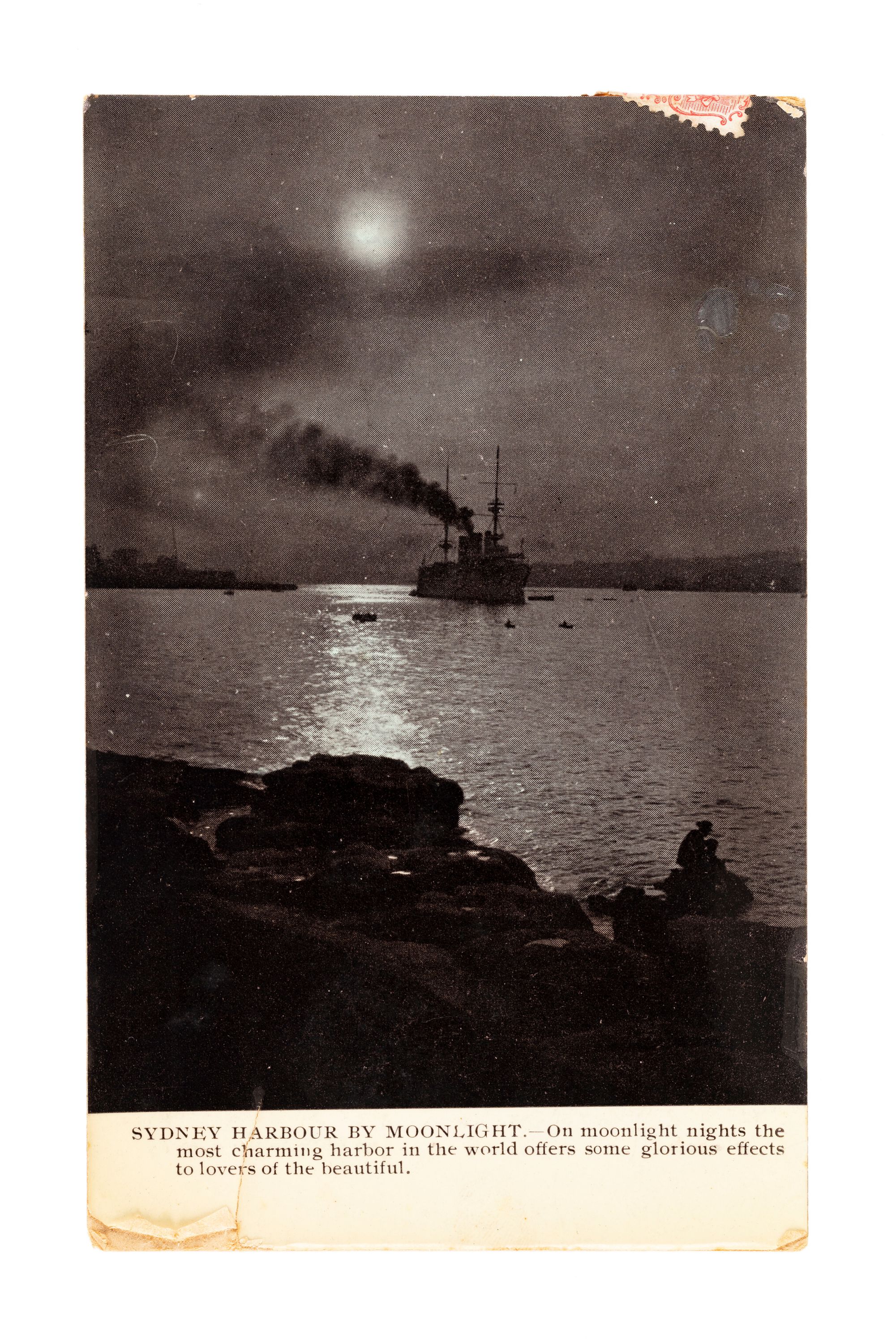 A steam boat at night with a full moon