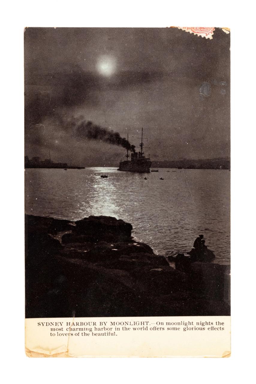 A steam boat at night with a full moon