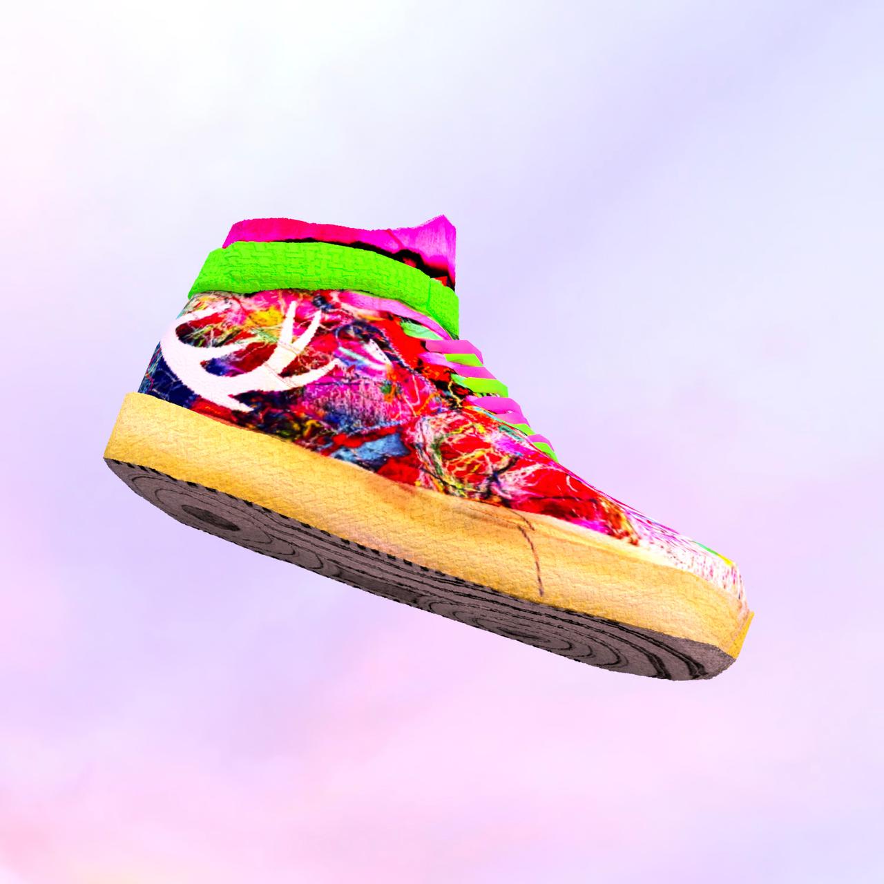 Pink shoe hovering.
