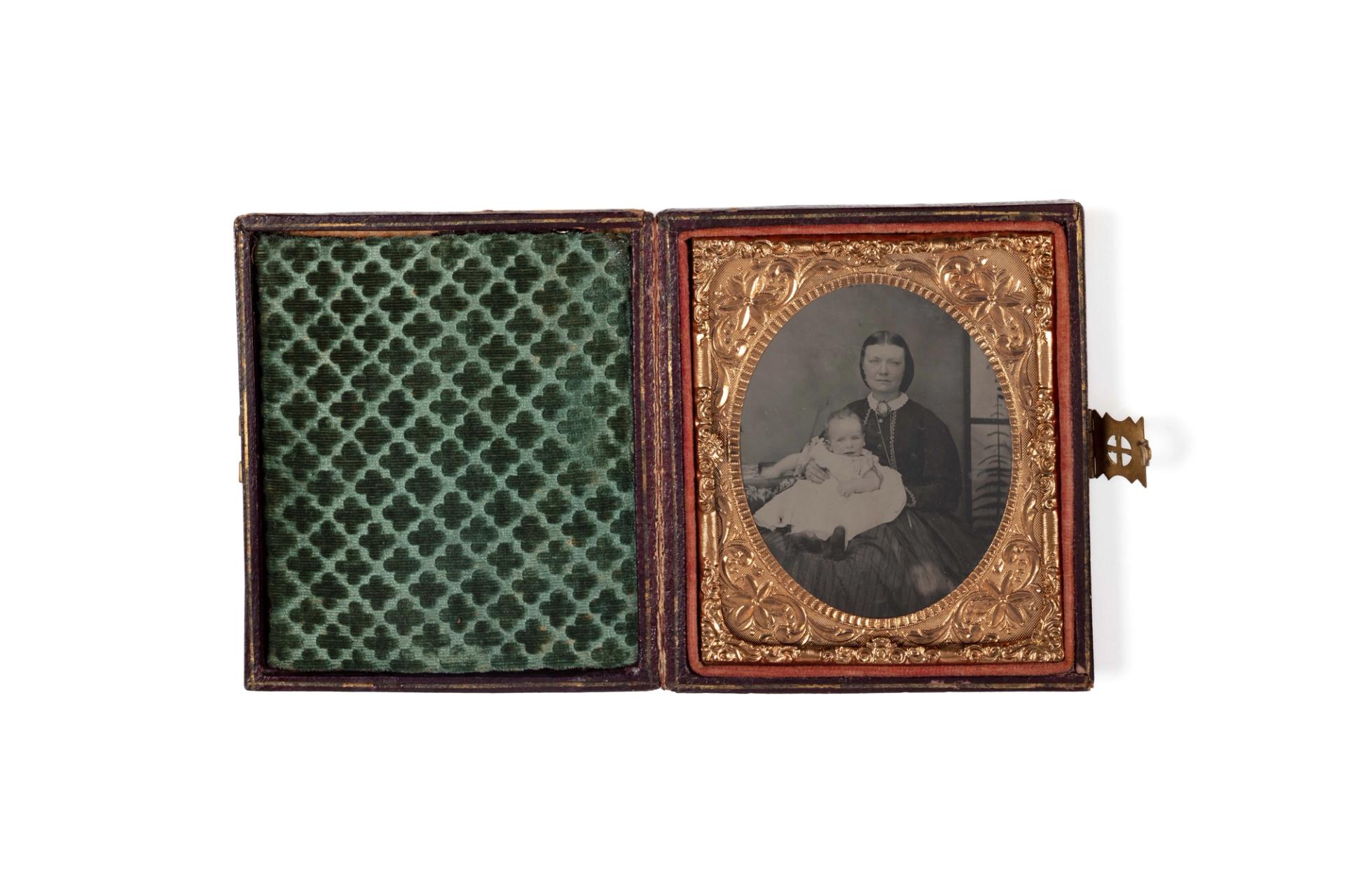 Ambrotype portrait of Charlotte Walker with her son.