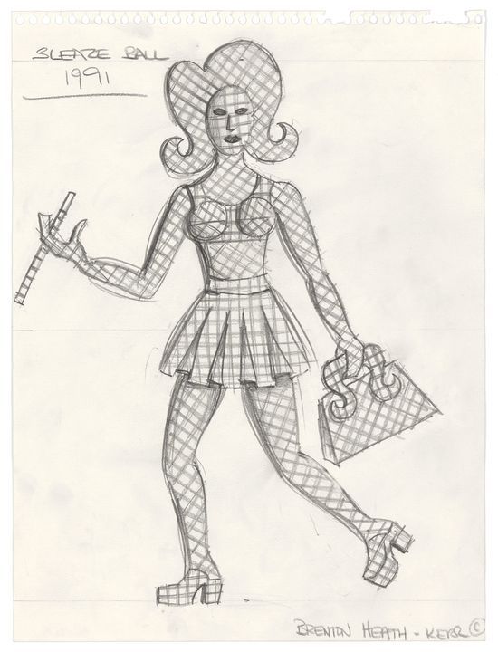 Sketch of Gingham Woman in pencil on white paper, Brenton Heath-Kerr.
