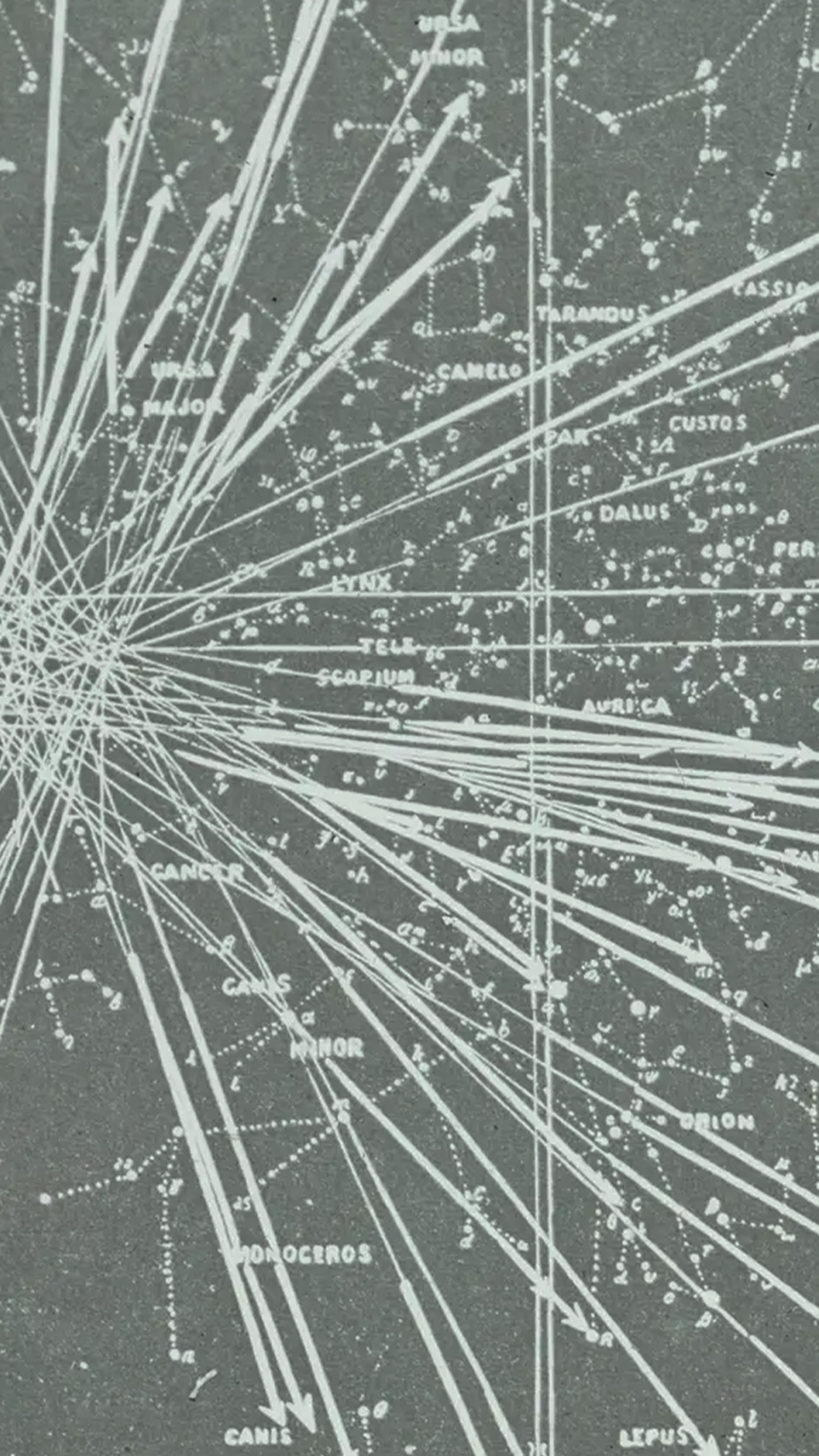 Zoomed in image of a lantern slide graphing the meteor radiant point in Leo.