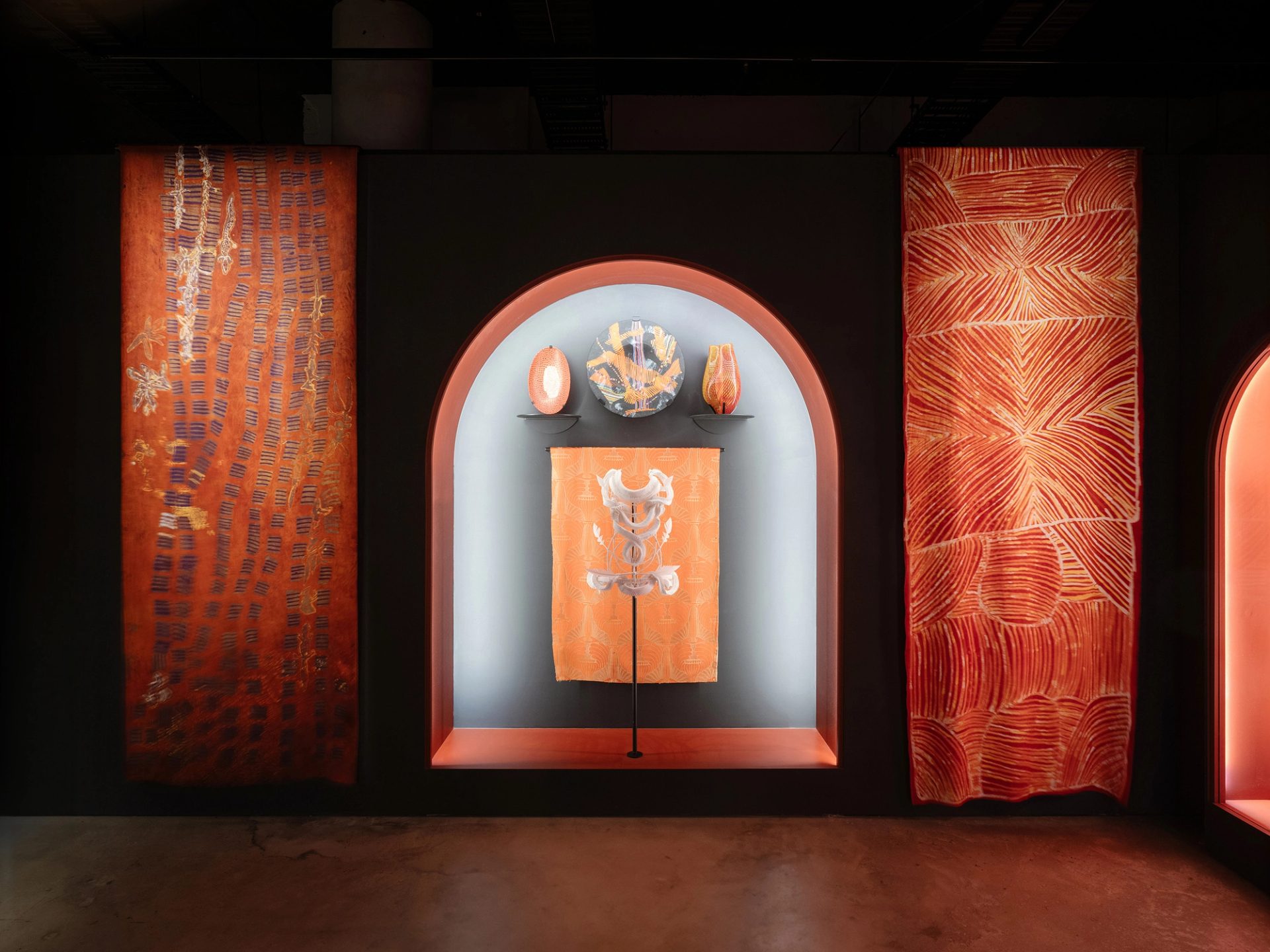 Fabric hanging within exhibition.