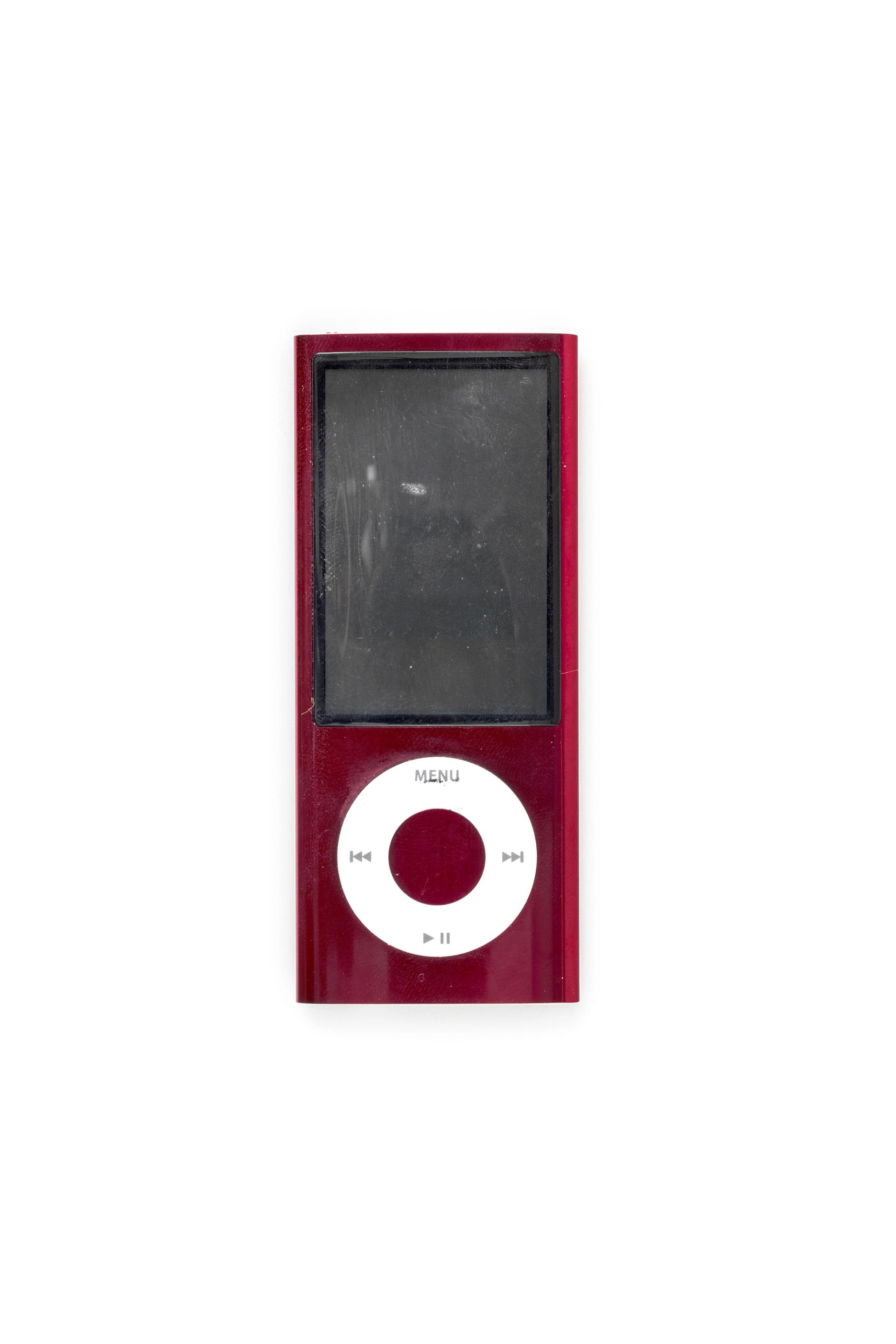 Red digital gadget, front.