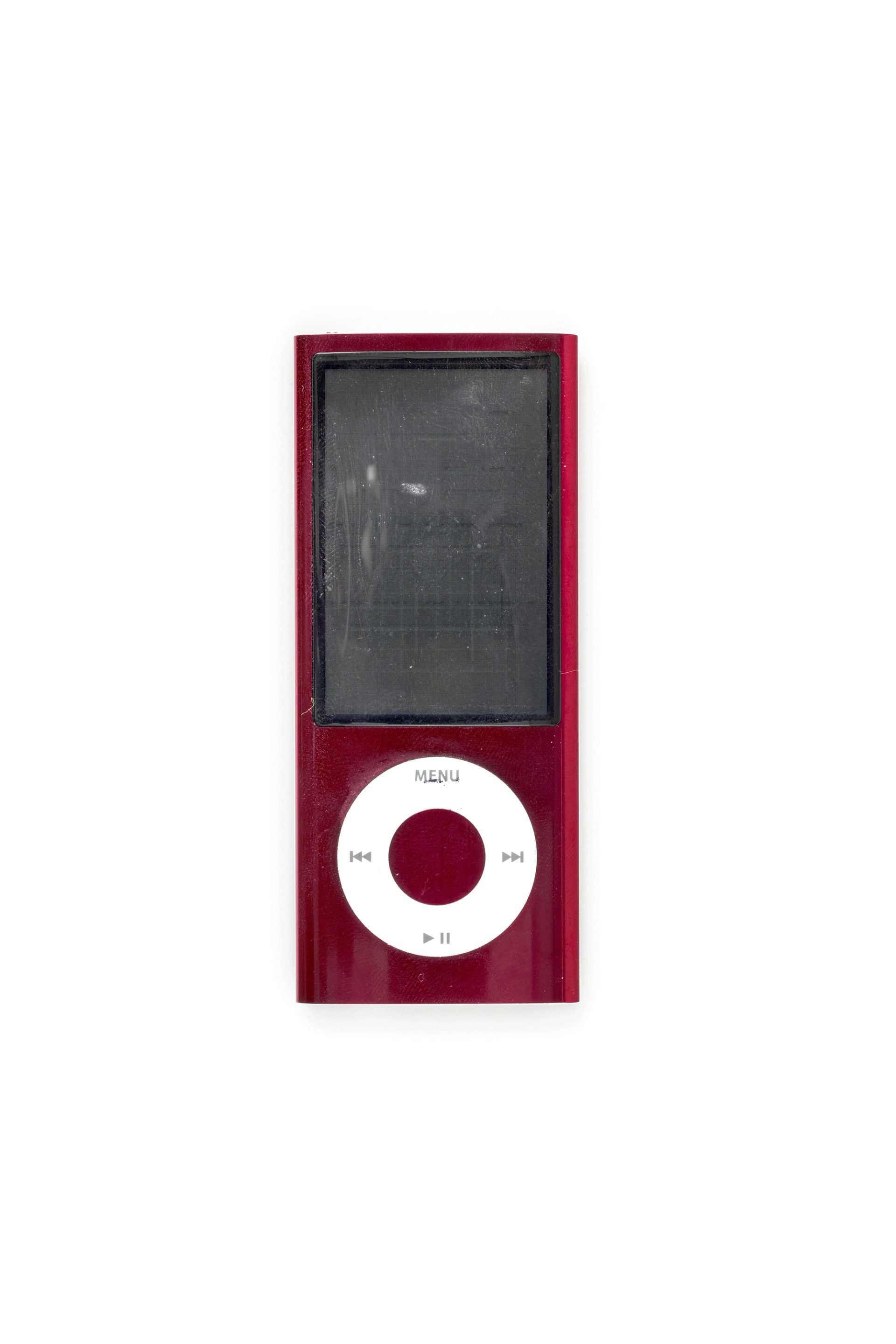 Red digital gadget, front.
