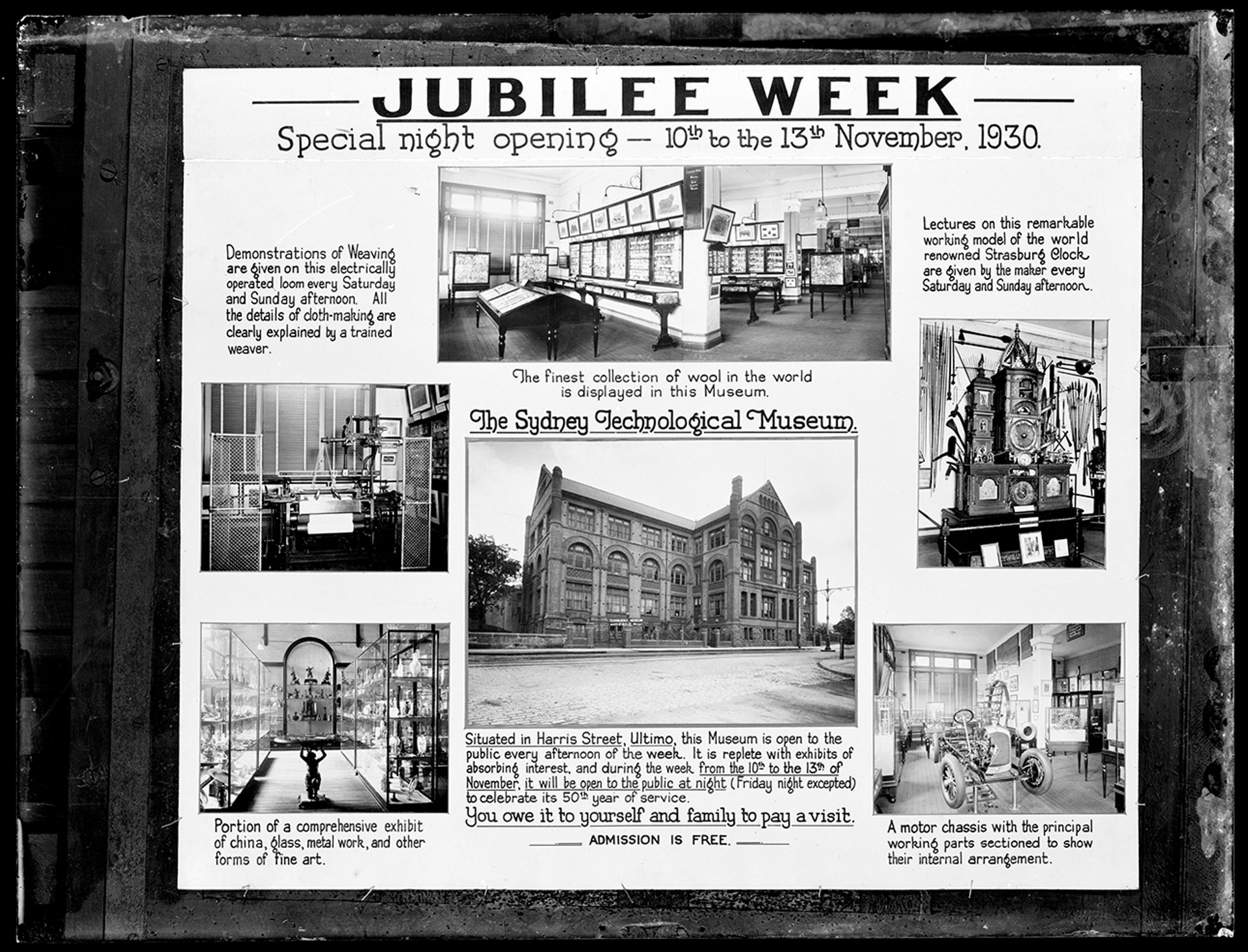 Archival poster advertising museum display from Jubilee Week. Image: Museums of History NSW, 1930