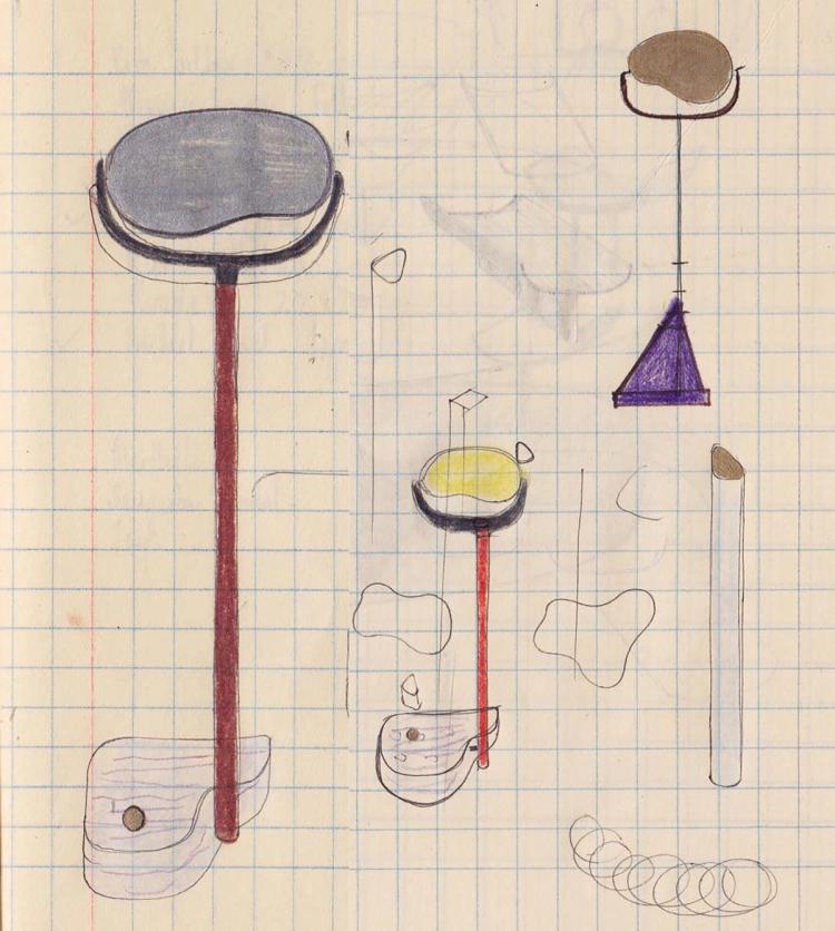 Grid paper with colour drawings of furniture ideas.