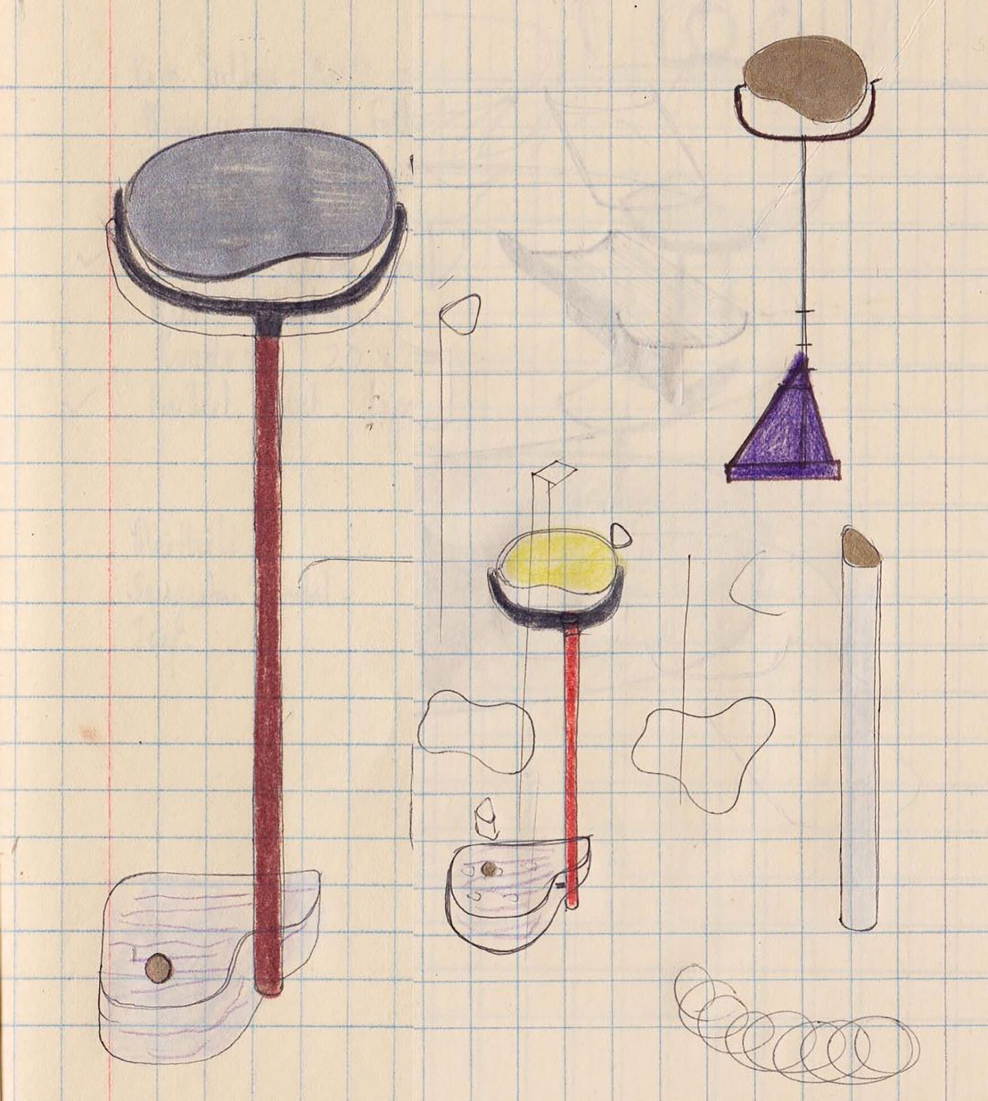 Grid paper with colour drawings of furniture ideas.