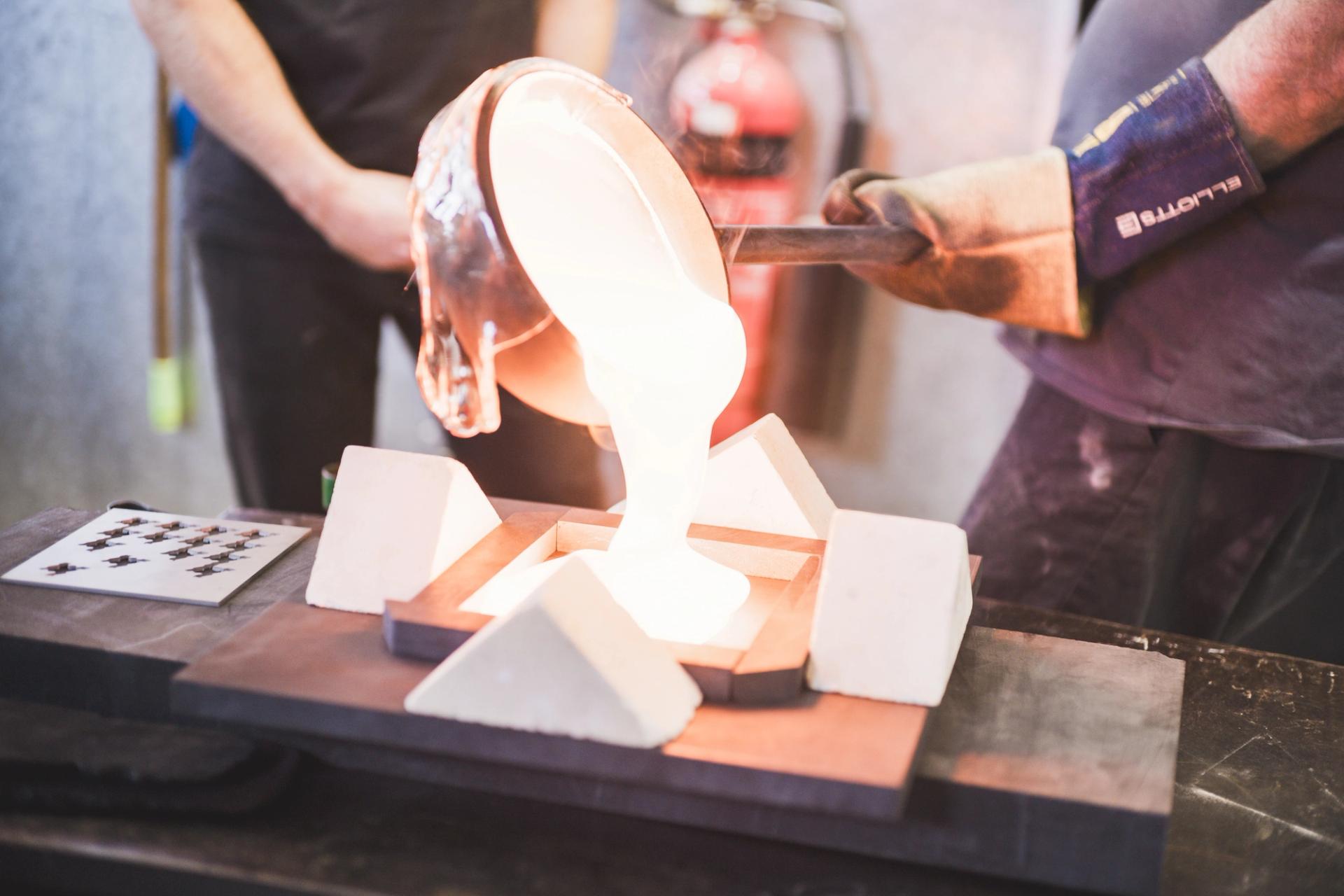 Molten glass being poured.