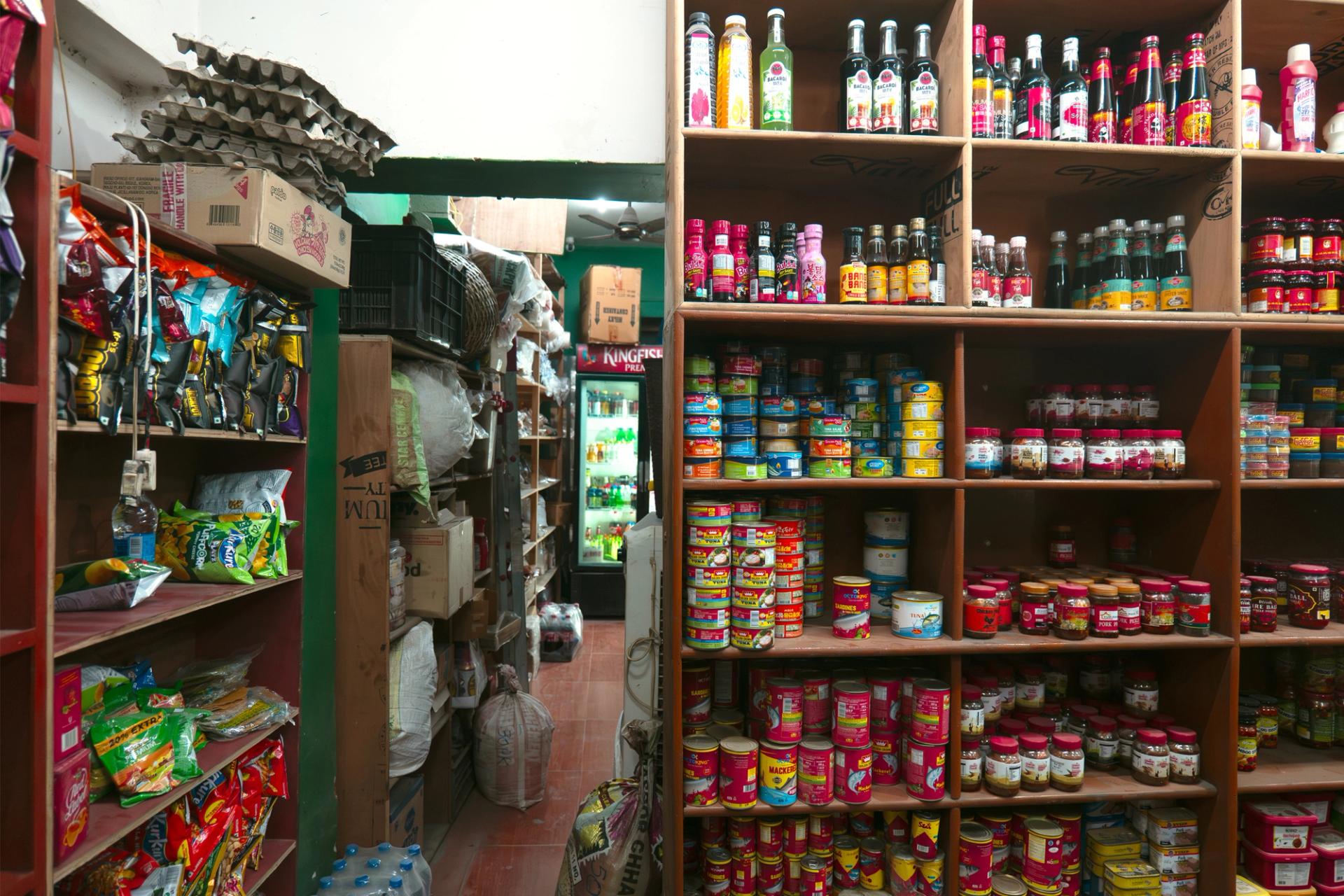 Inside a small grocery store.