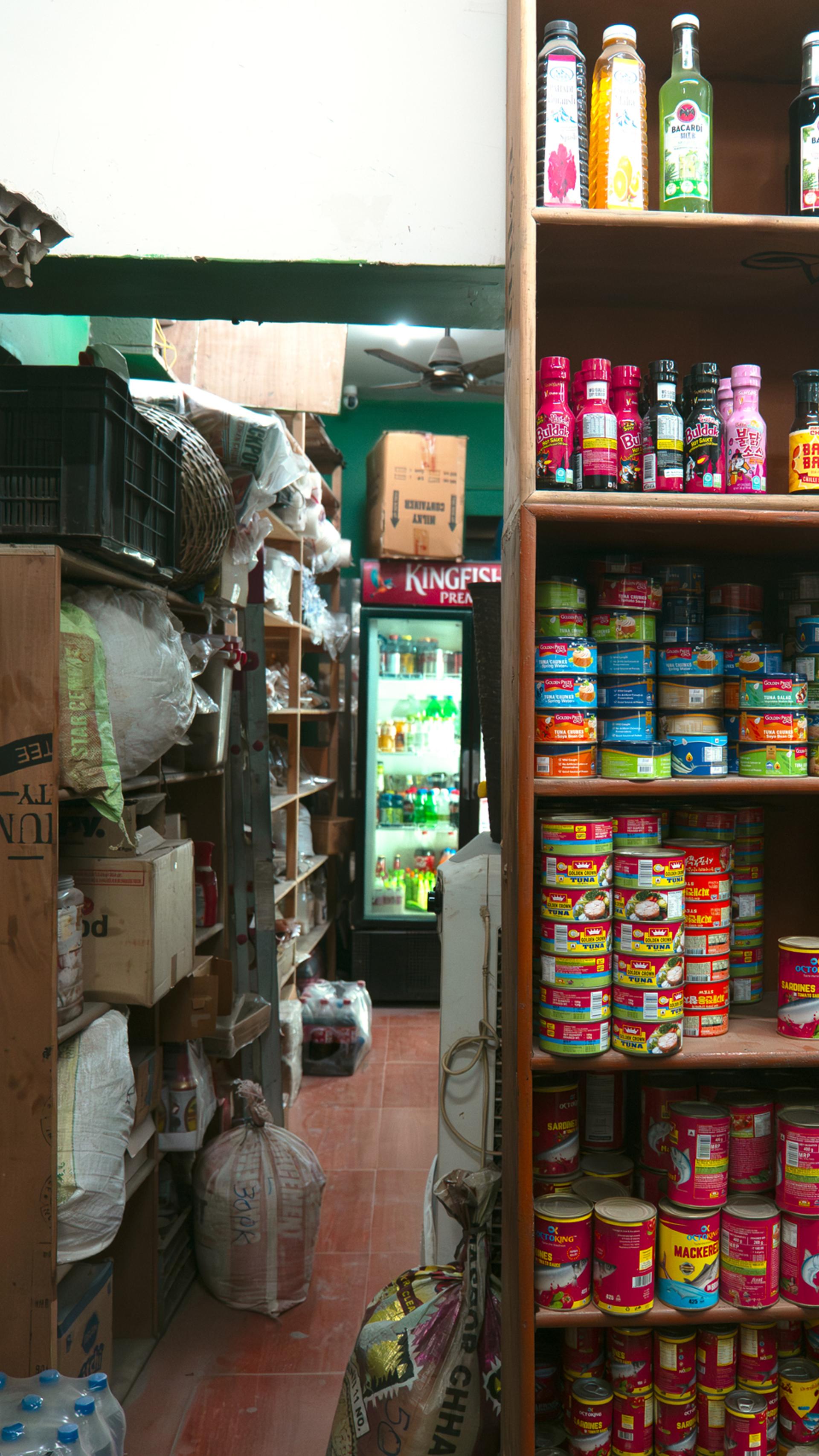 Inside a small grocery store.