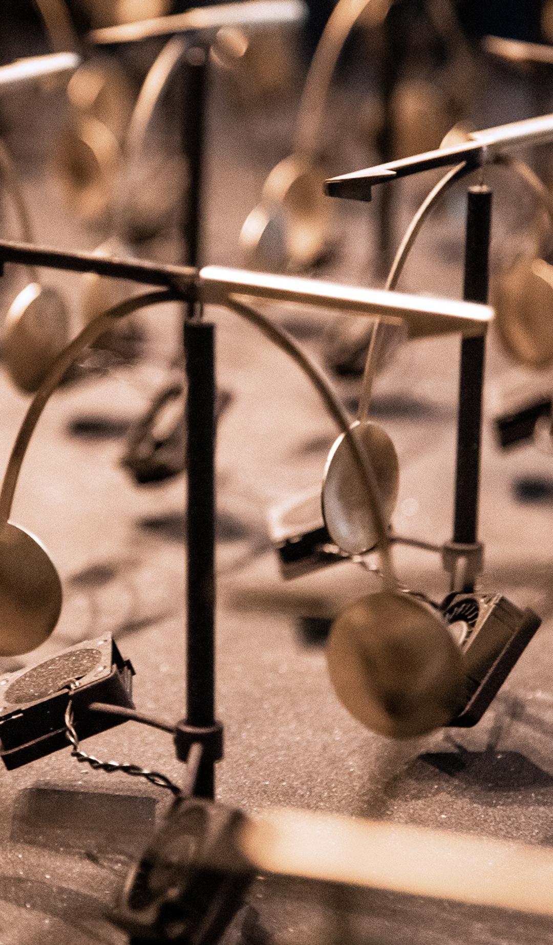 Small, gold weather vanes on display