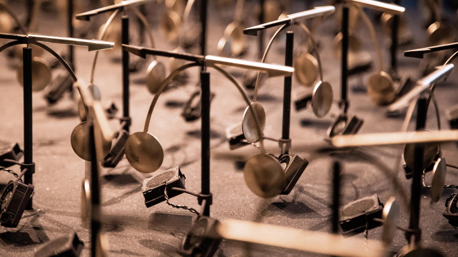 Small, gold weather vanes on display