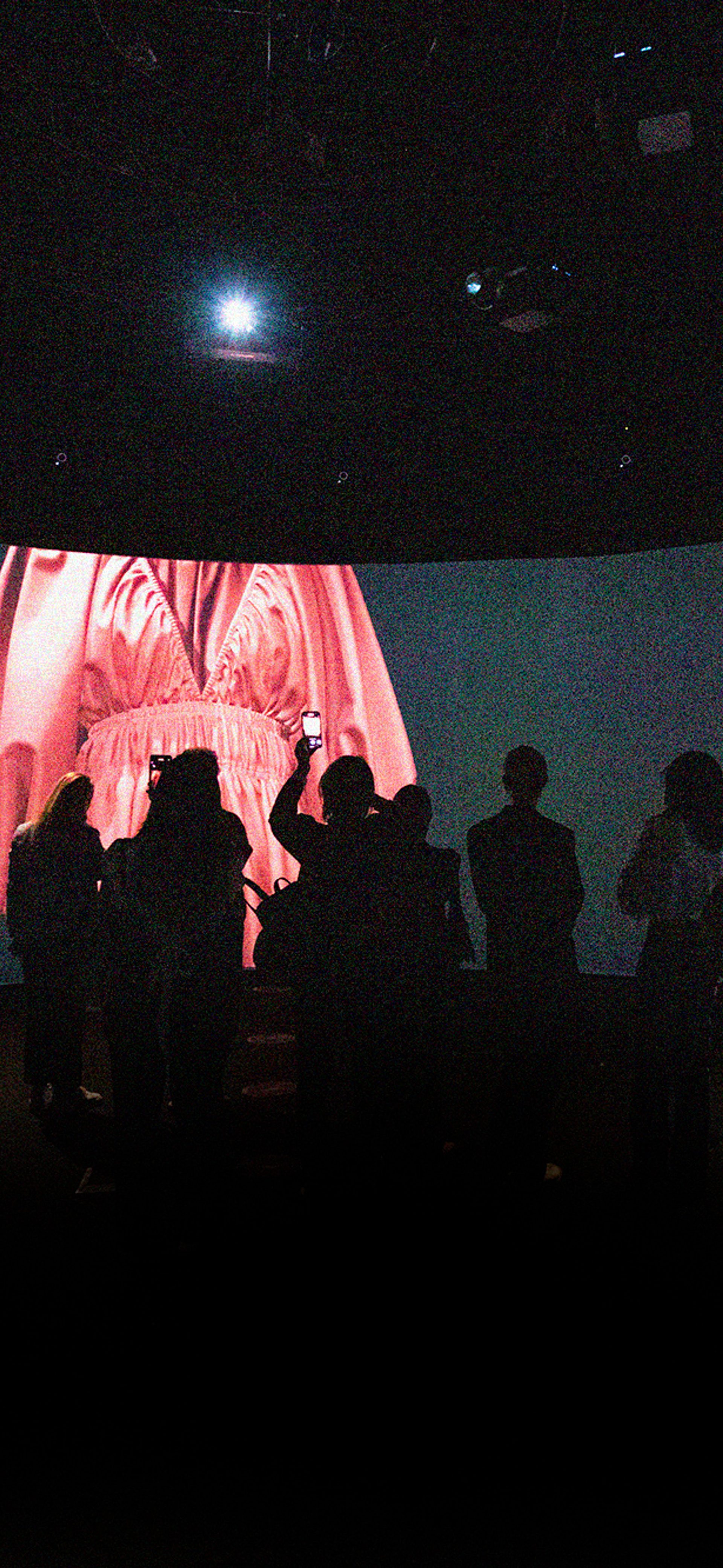 People stand within a digital exhibition