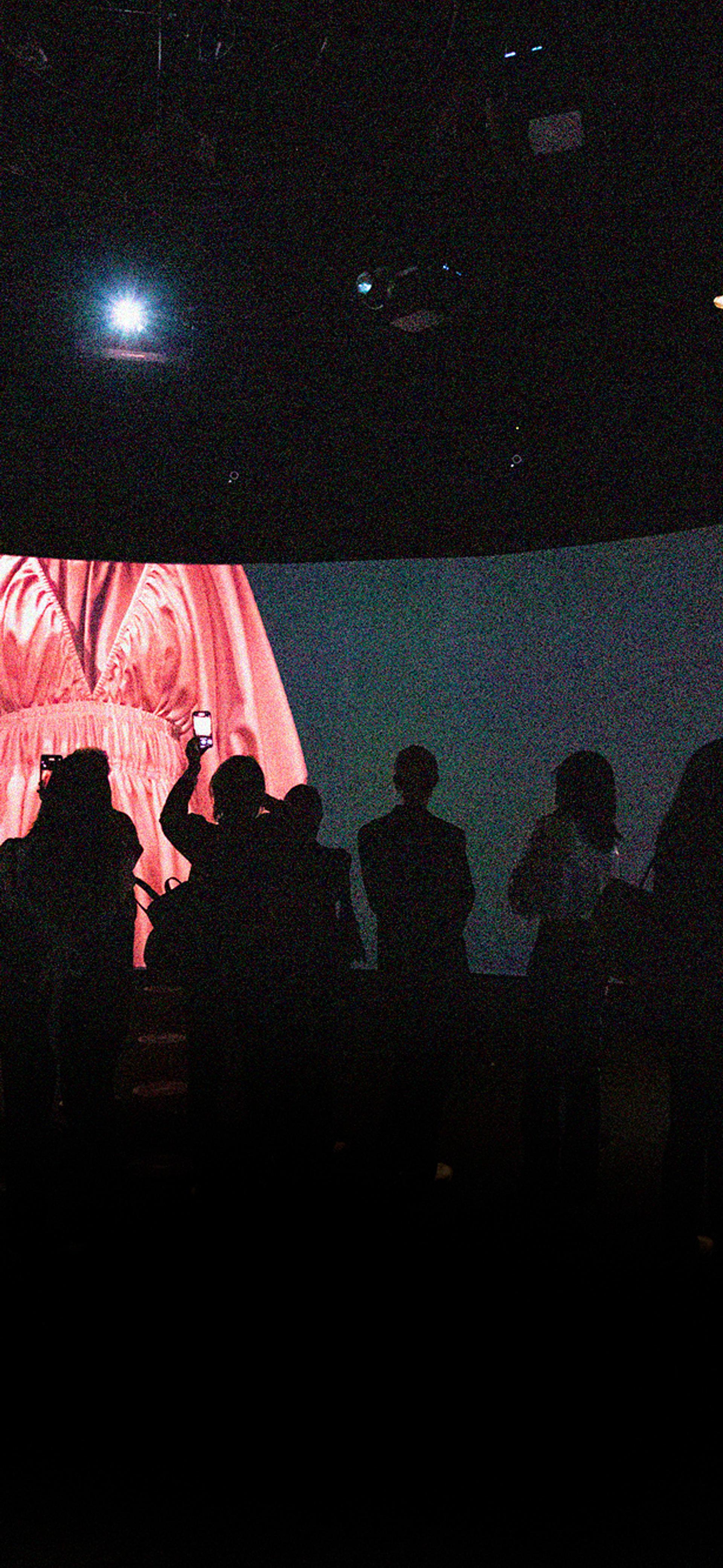 People stand within a digital exhibition