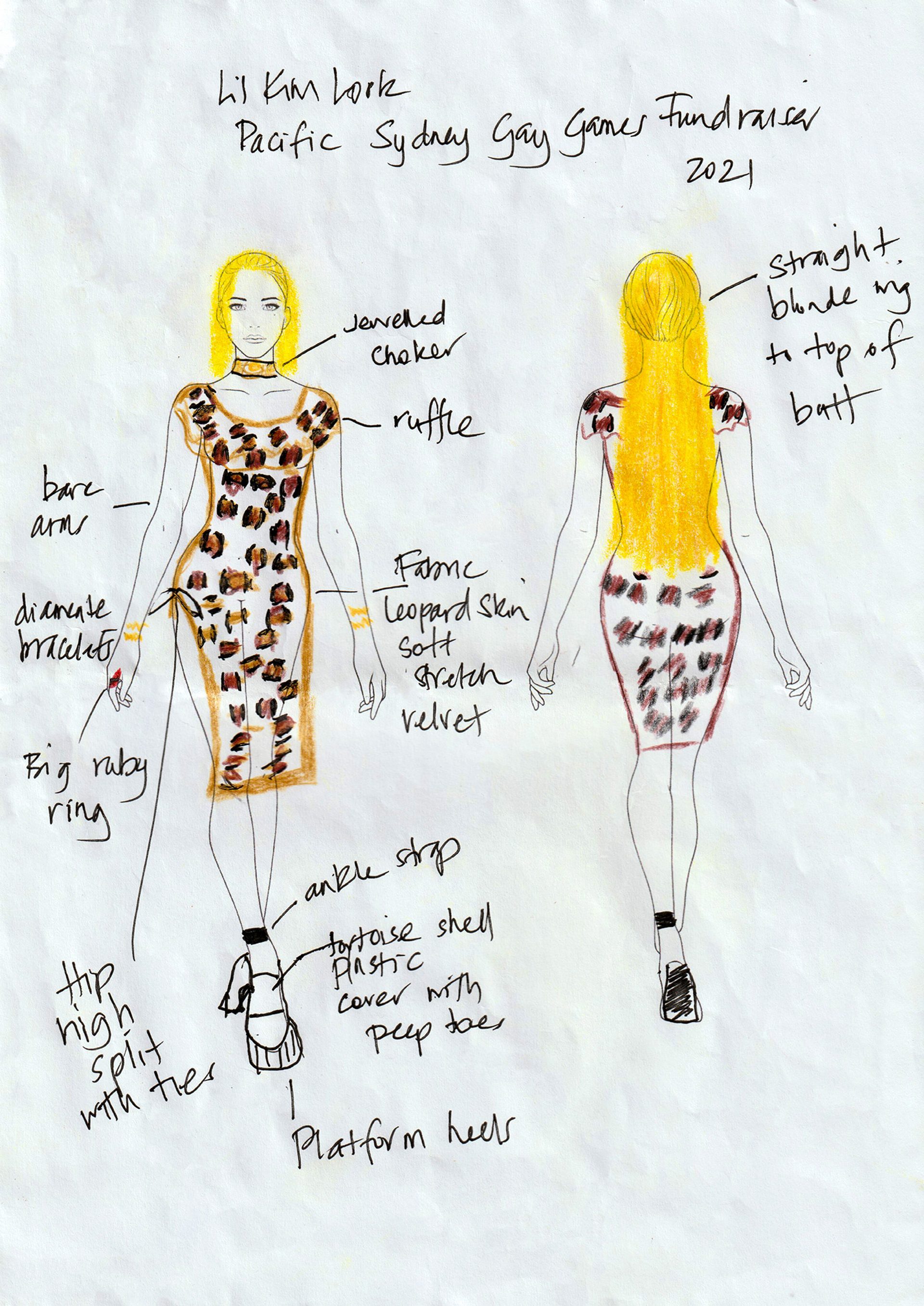 Leopard print body dress drawn on paper model