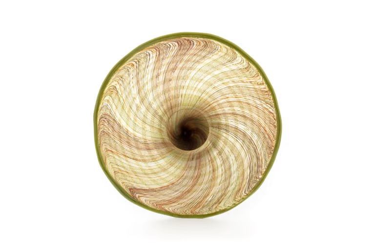 A glass sculpture resembling a traditional Indigenous eel trap.