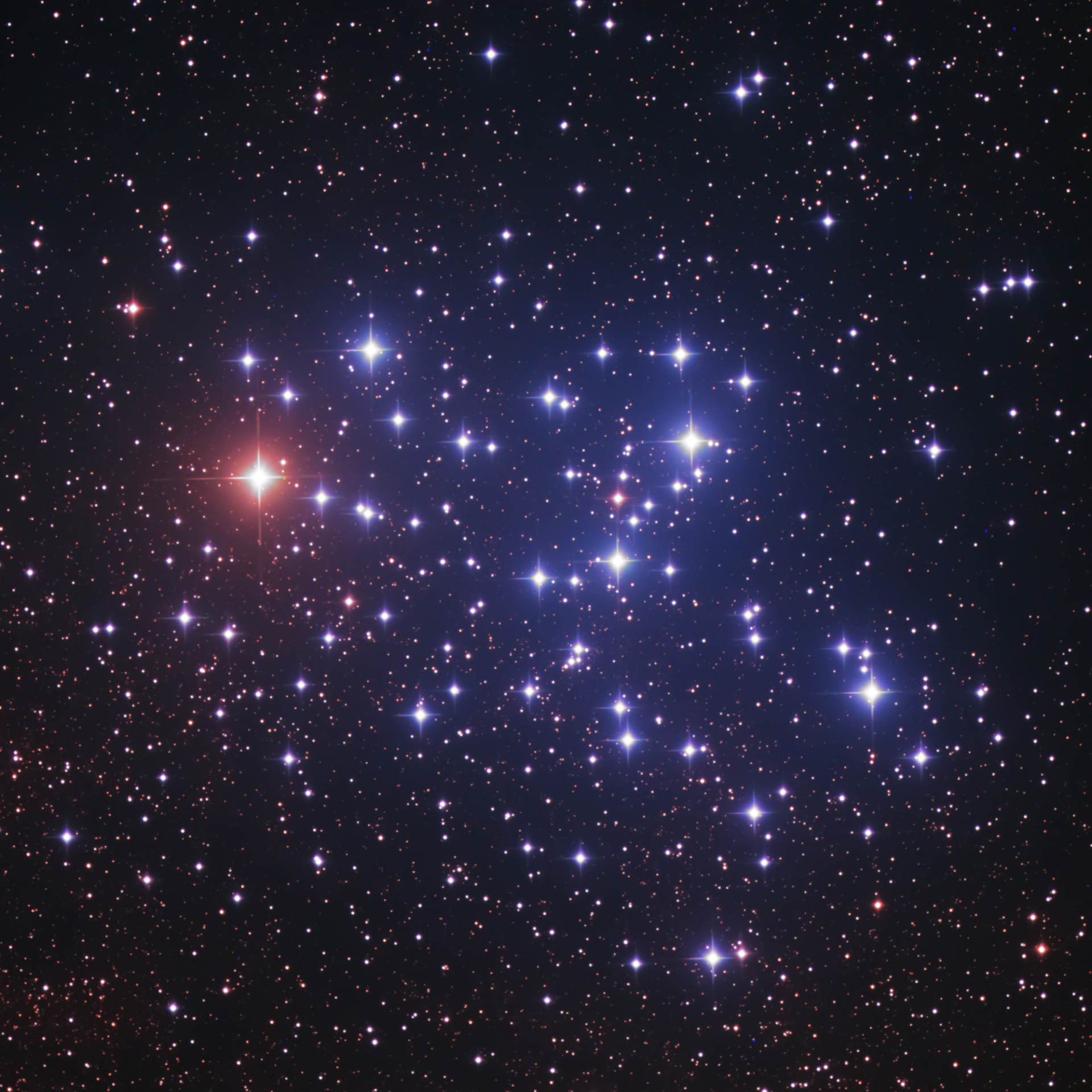 Telescopic image of Messier 6, the open cluster known as the Butterfly Cluster, in Scorpius.