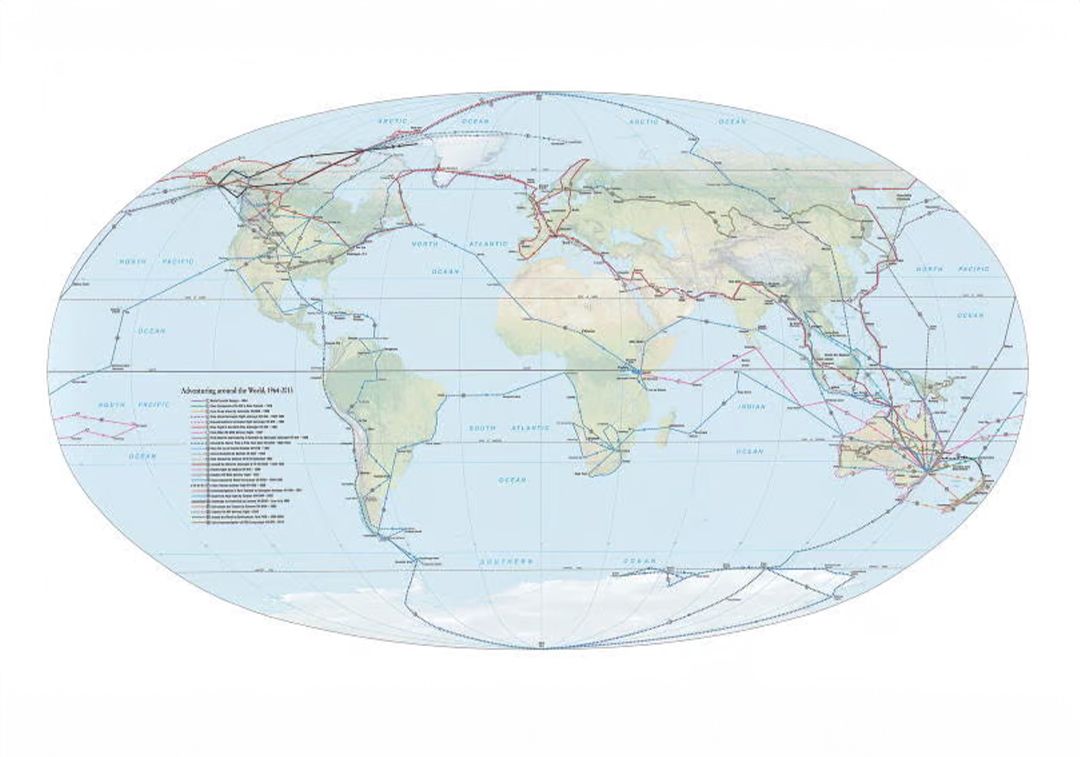 Map of the world with expedition routes.