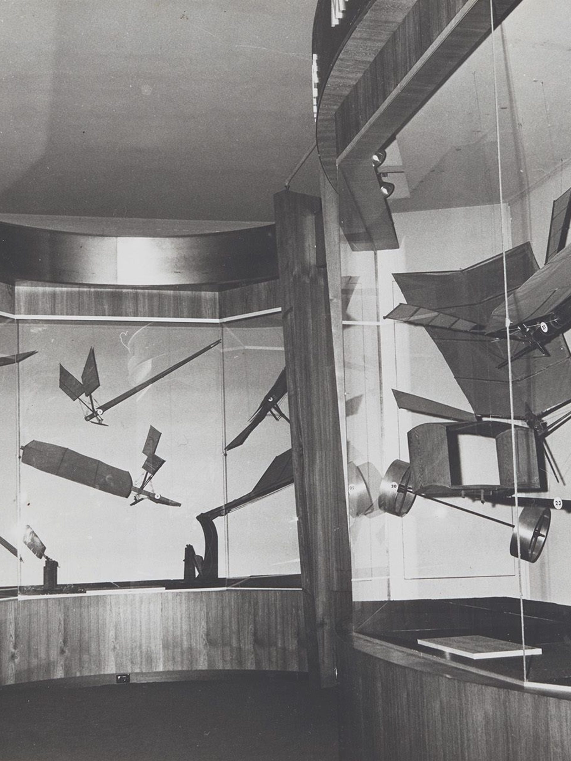 Photograph, black and white, models on display in Hargrave Memorial Court