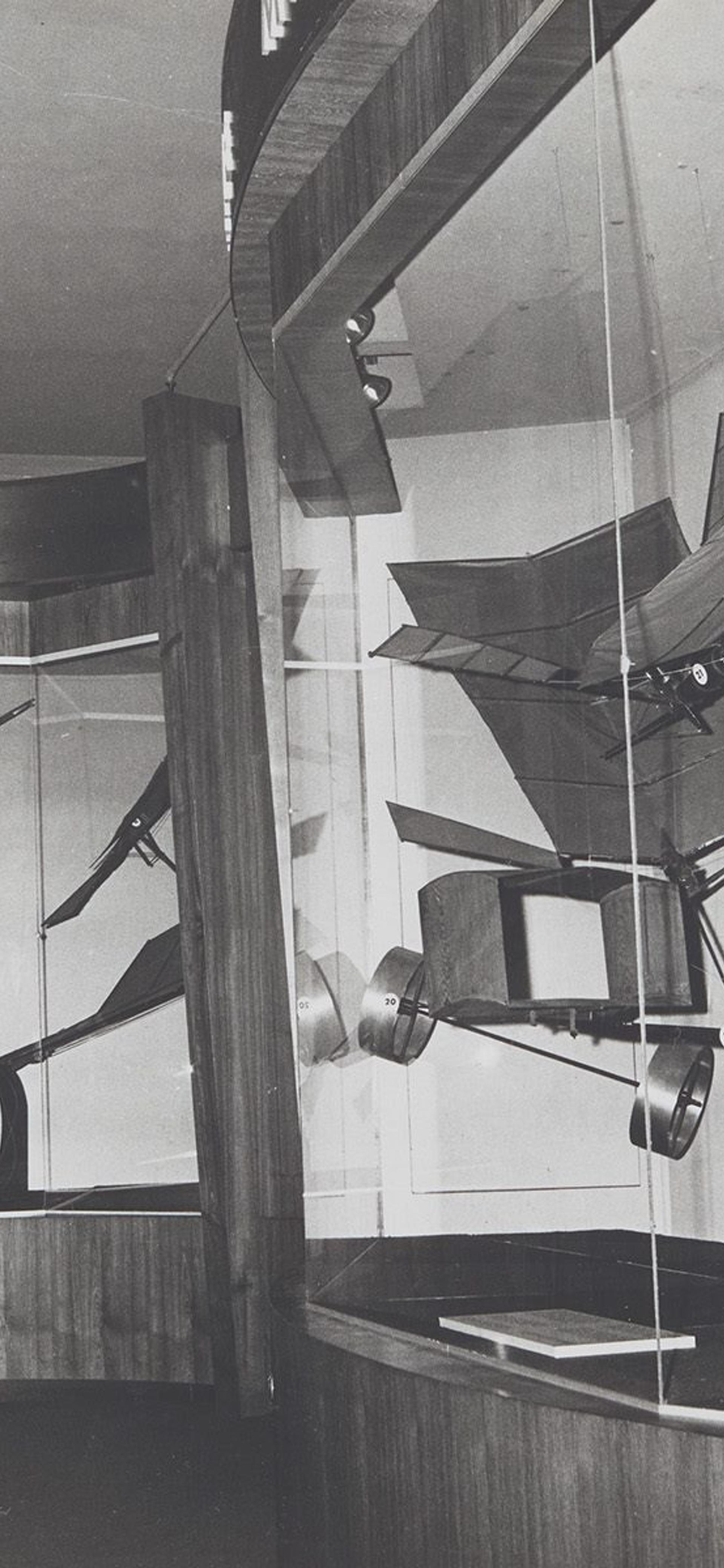 Photograph, black and white, models on display in Hargrave Memorial Court
