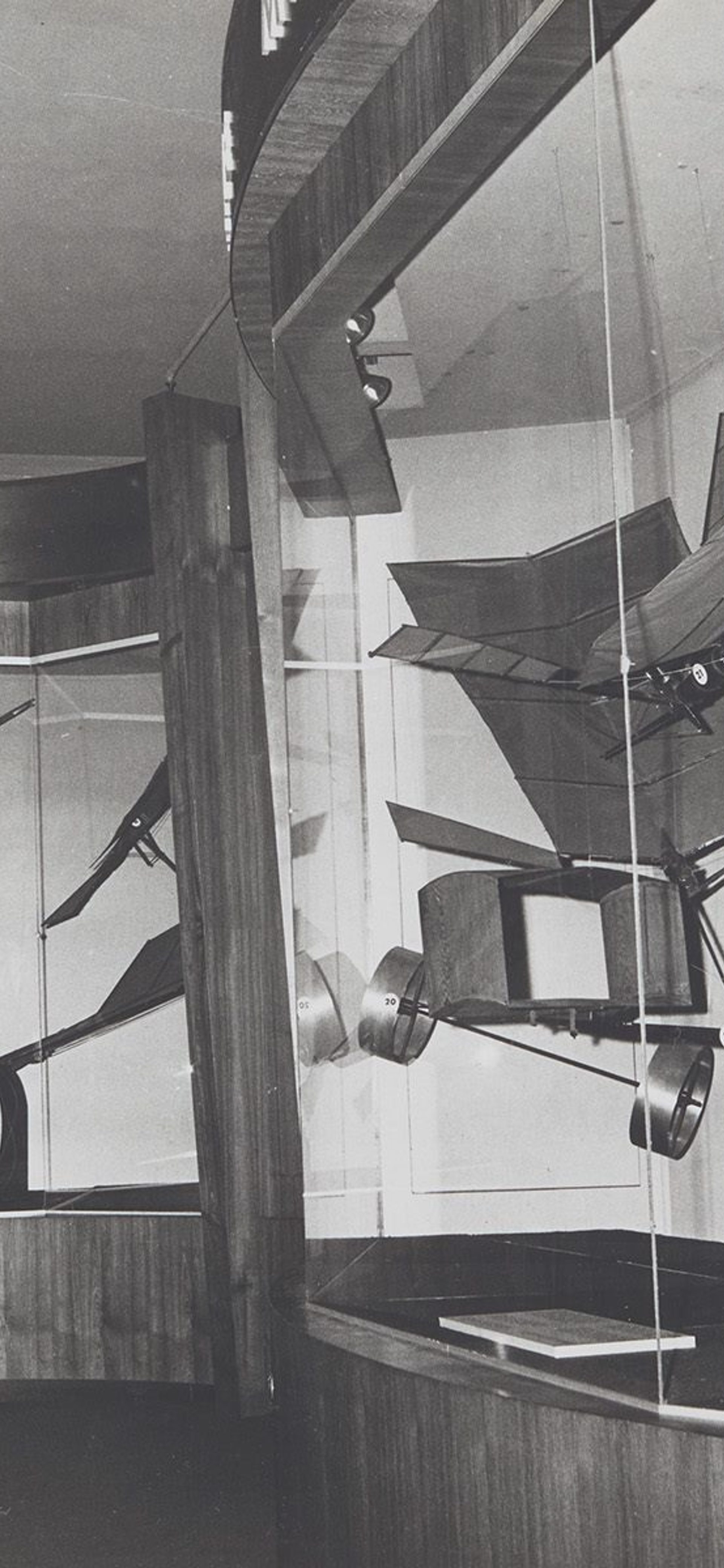 Photograph, black and white, models on display in Hargrave Memorial Court