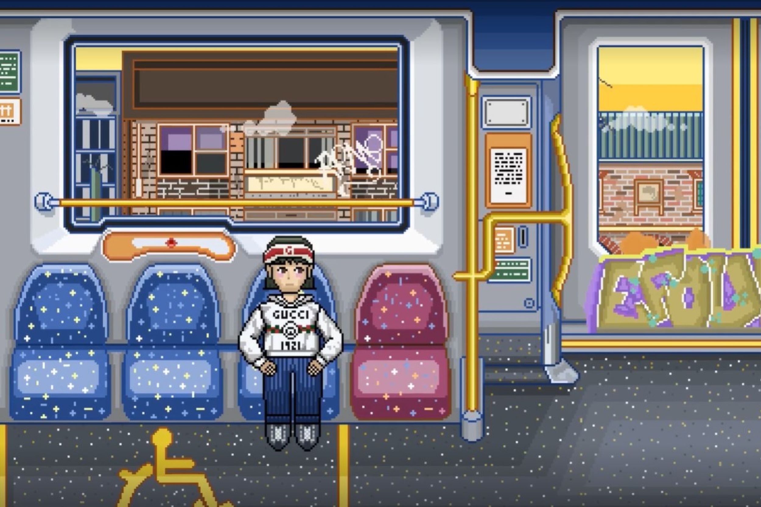 Male character on a Sydney Transport train.