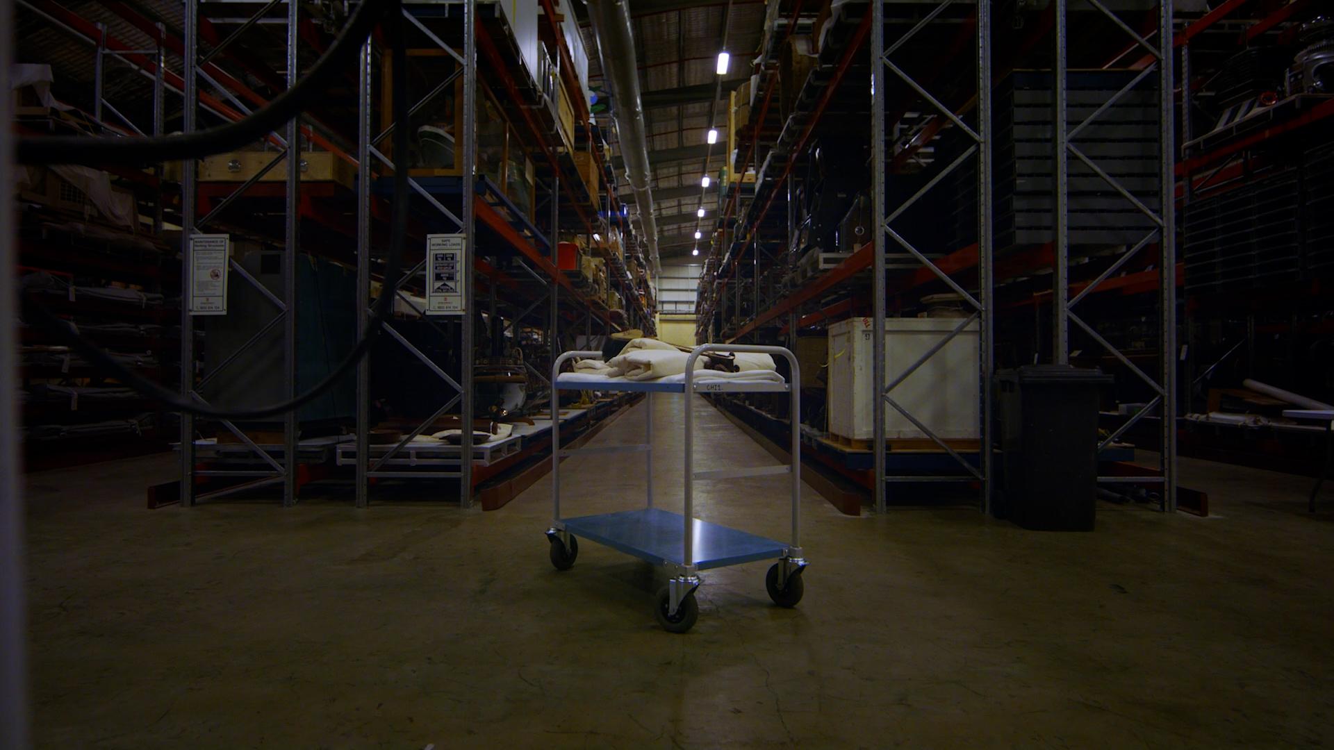 Trolley in storage area.
