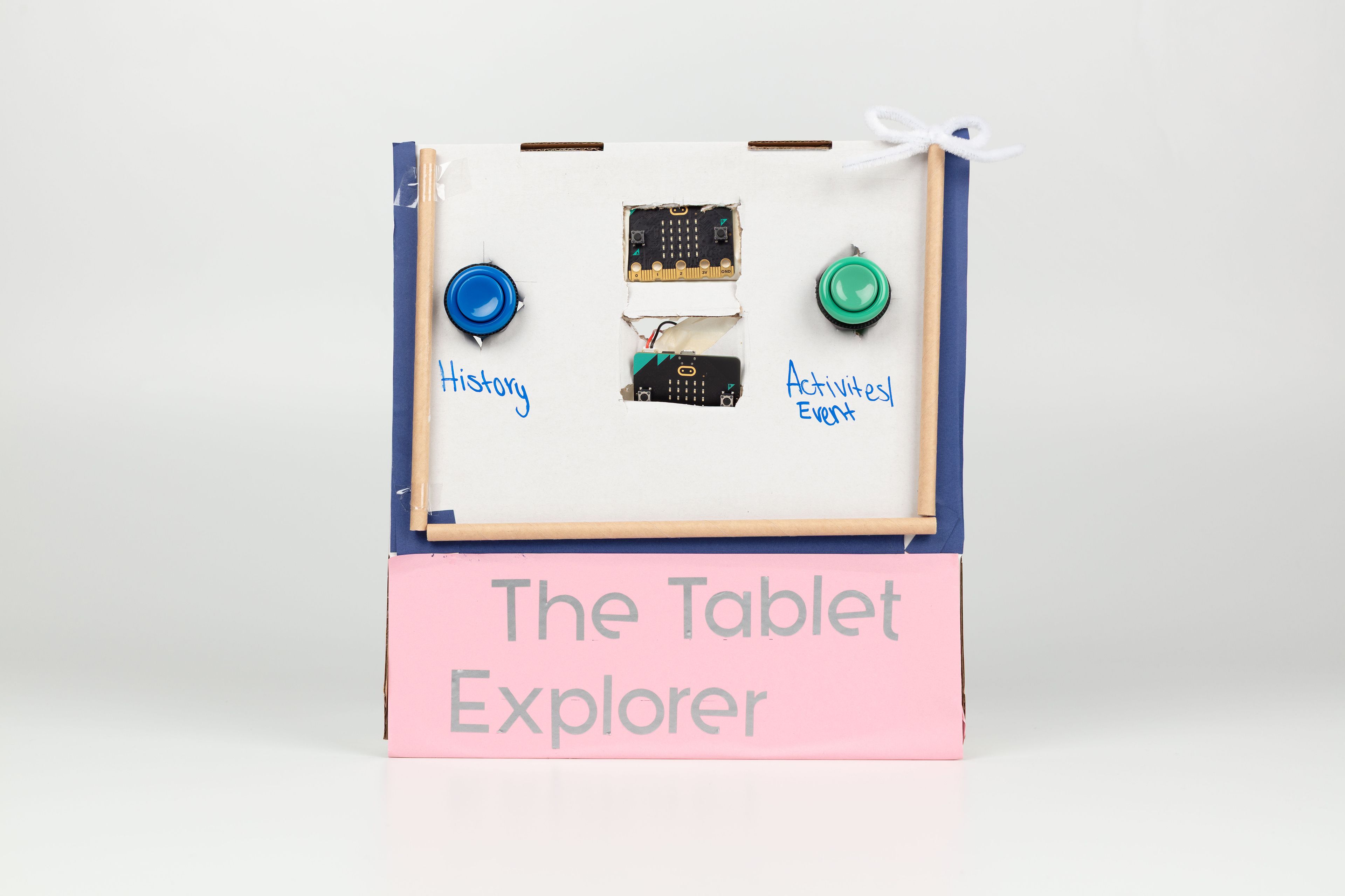 Image of a hand crafted mechanical device against a white background.