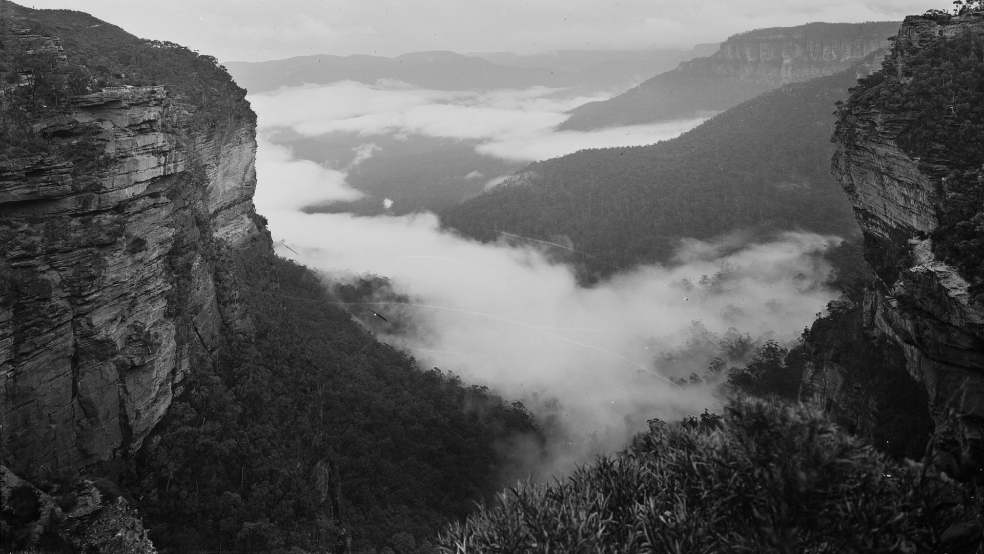 valley with rising mist