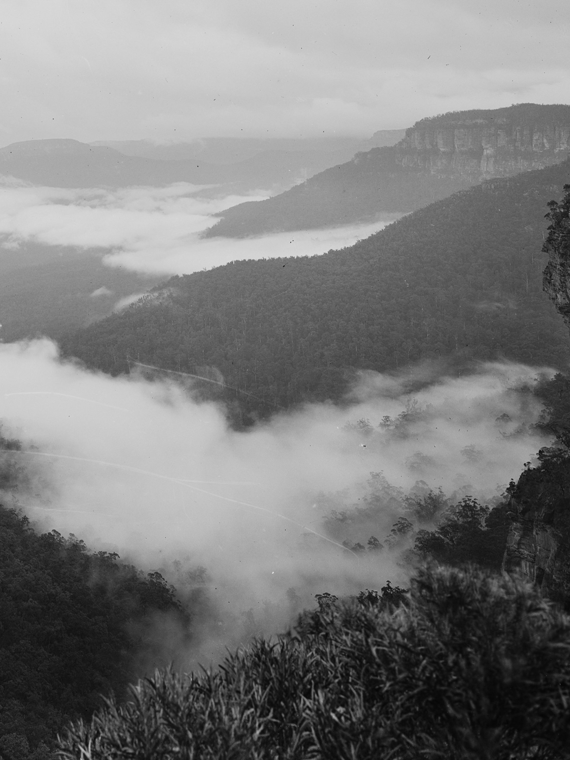 valley with rising mist