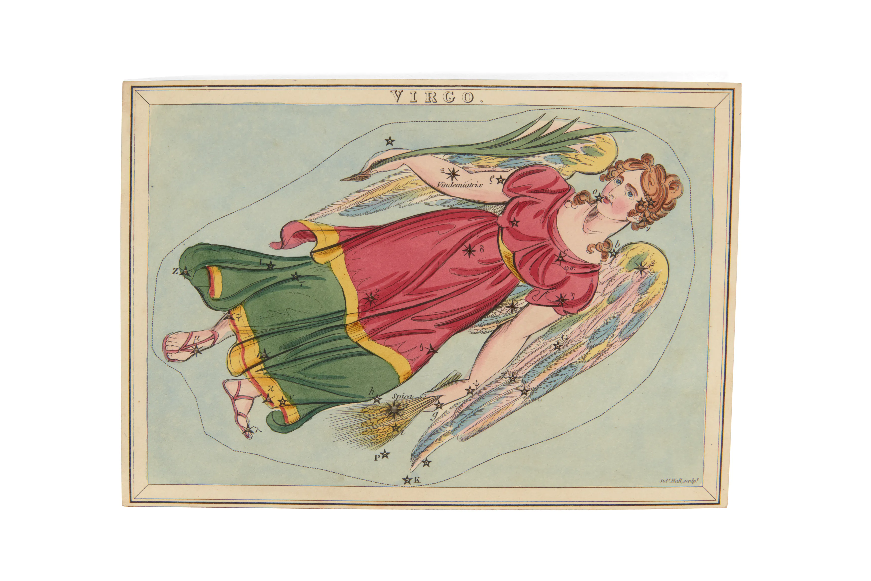 Playing card with an illustration of Virgo