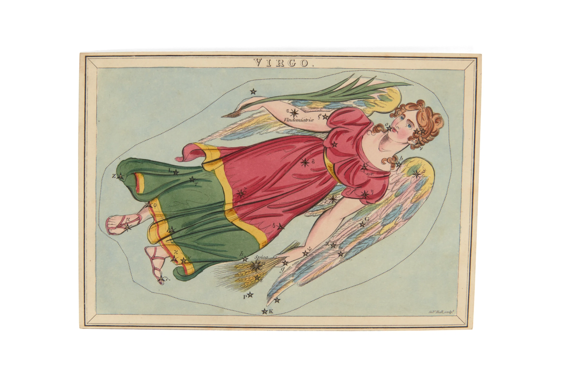 Playing card with an illustration of Virgo