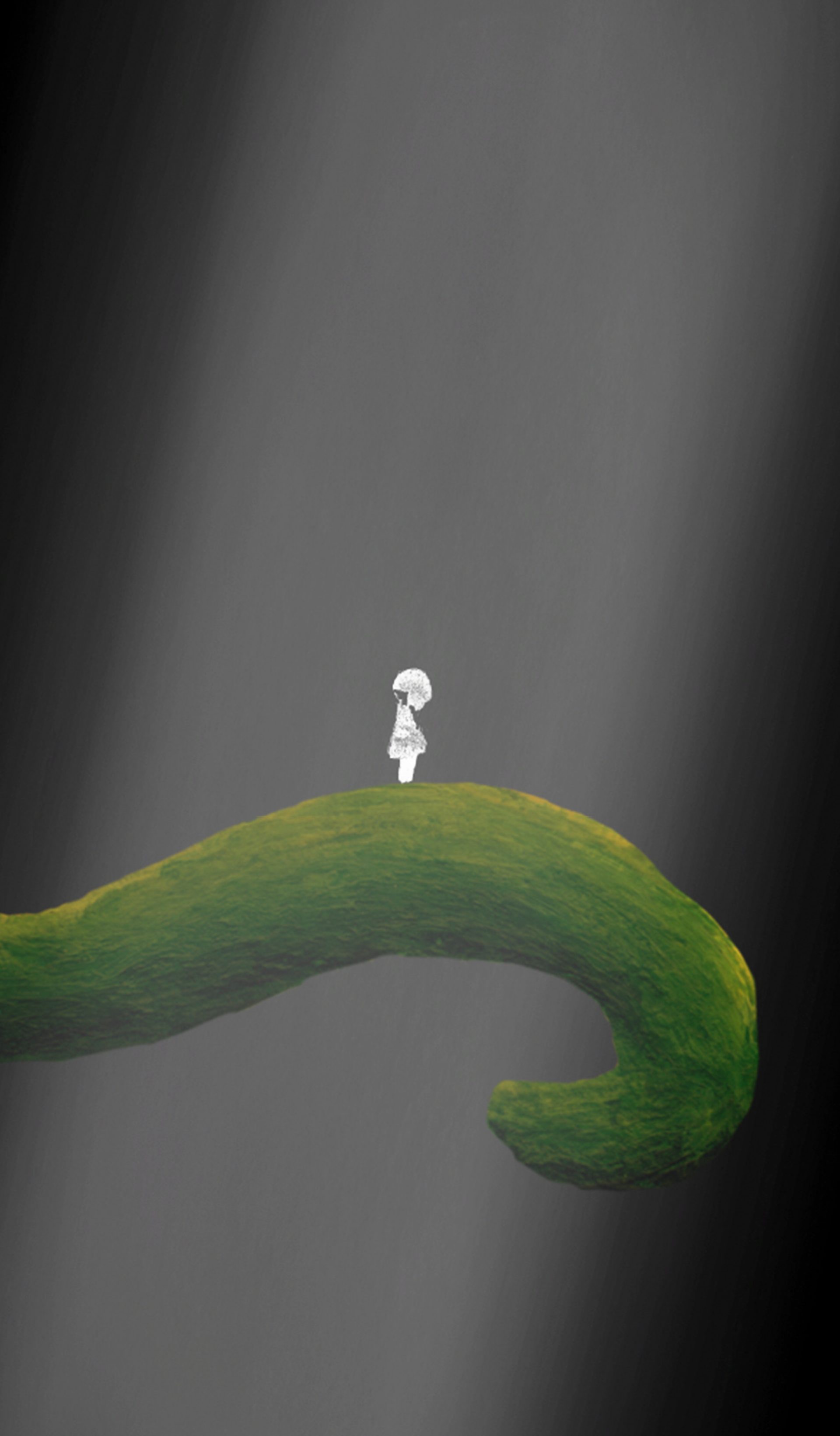 Figure standing on a long leaf.
